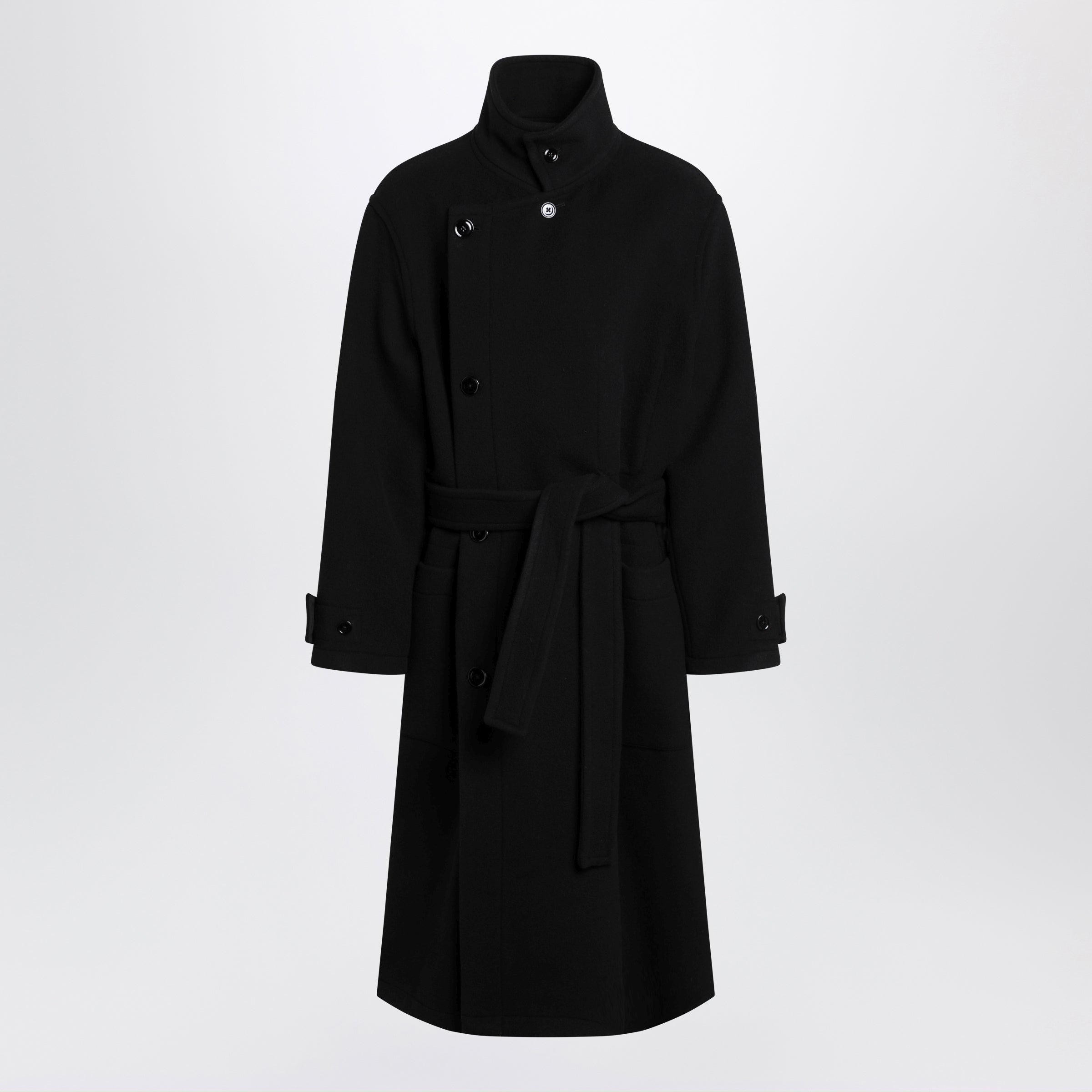 Lemaire Black Belted Wool Coat