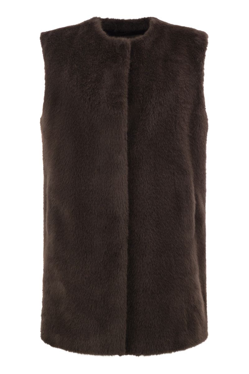 Herno Long Faux Fur-Effect Gilet With Round Ne