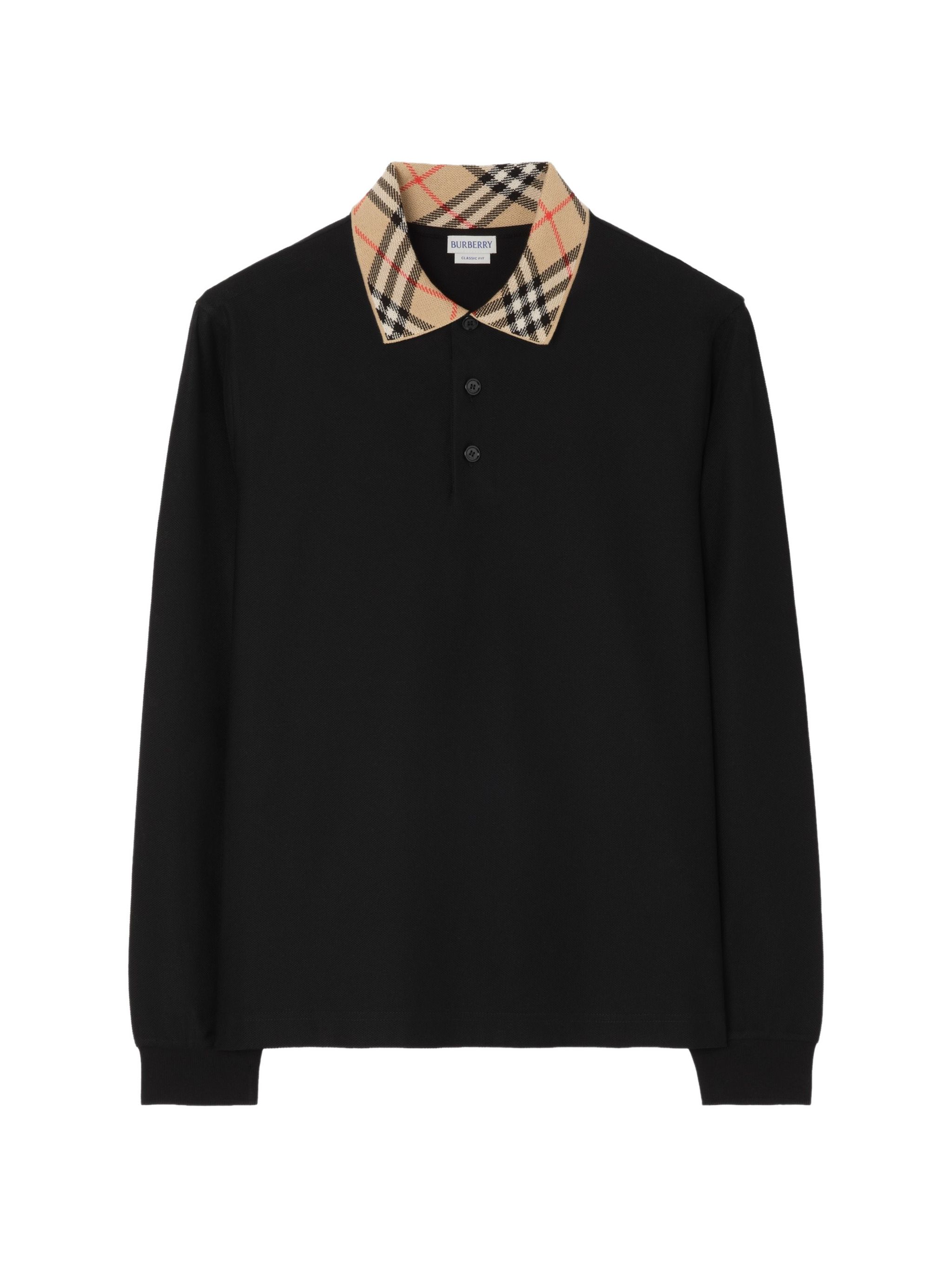 Burberry Long-Sleeve Check-Collar Cotton Polo Shi