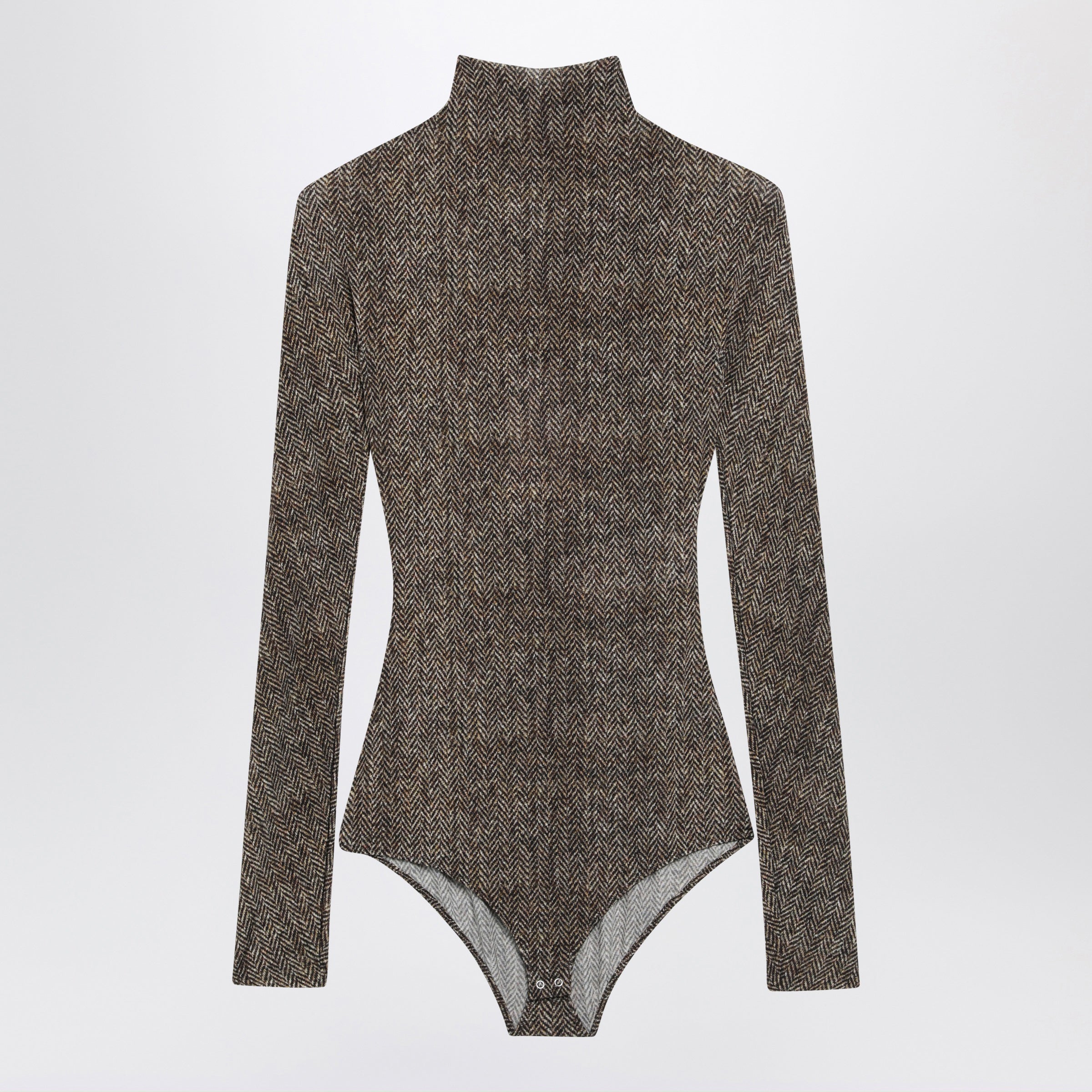 Maison Margiela Brown Turtleneck Bodysuit With Herringbo