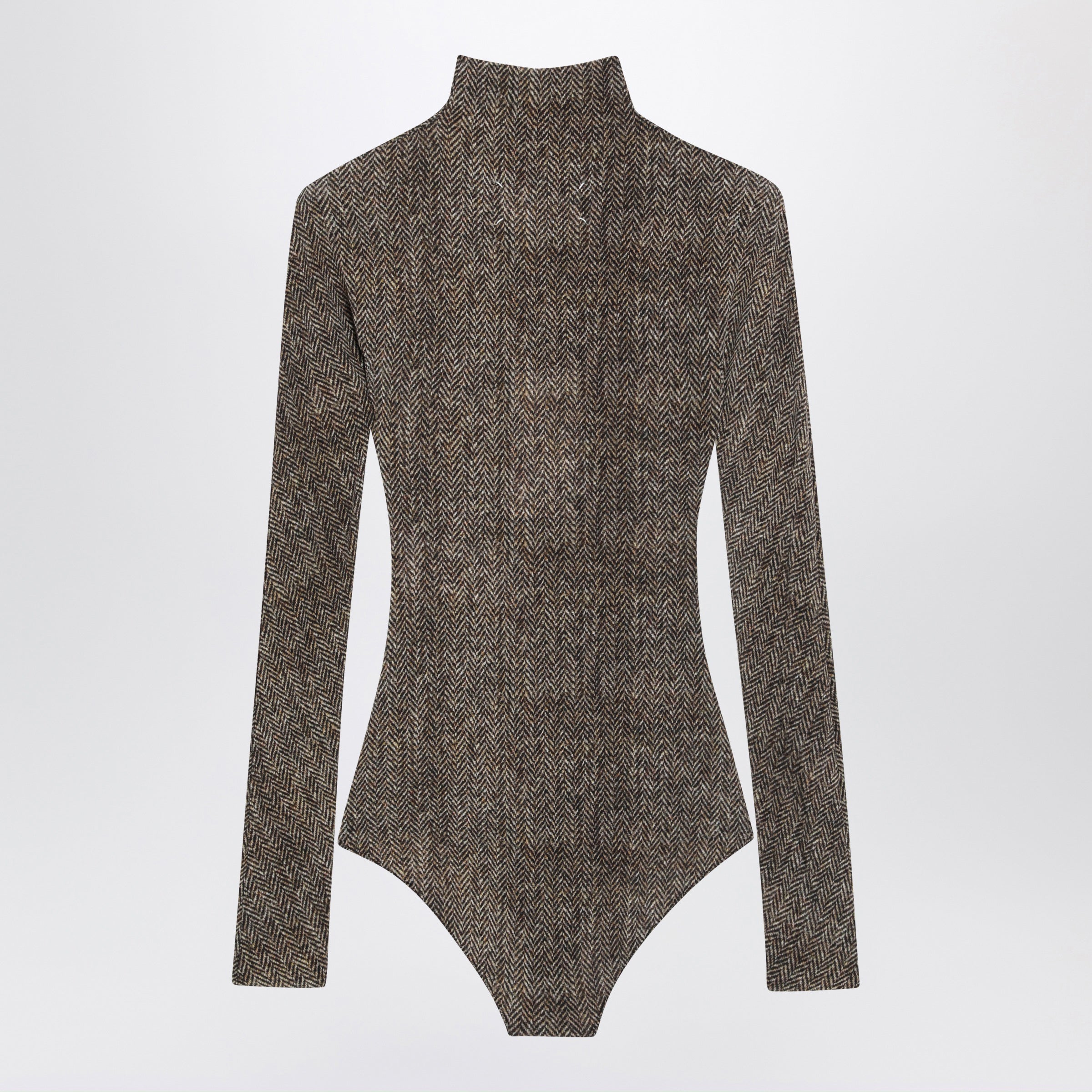 Maison Margiela Brown Turtleneck Bodysuit With Herringbo