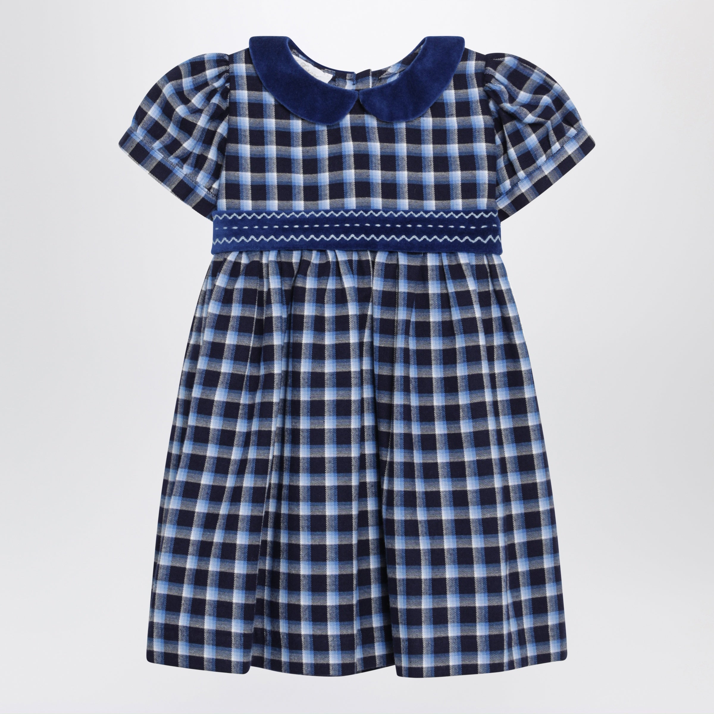 Mariella Ferrari Blue/Light Blue Check Motif Dress In Cot