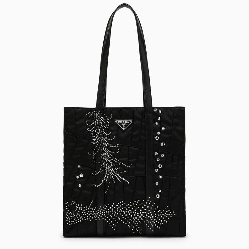 Prada Medium Black Re-Nylon Shopping Bag With 