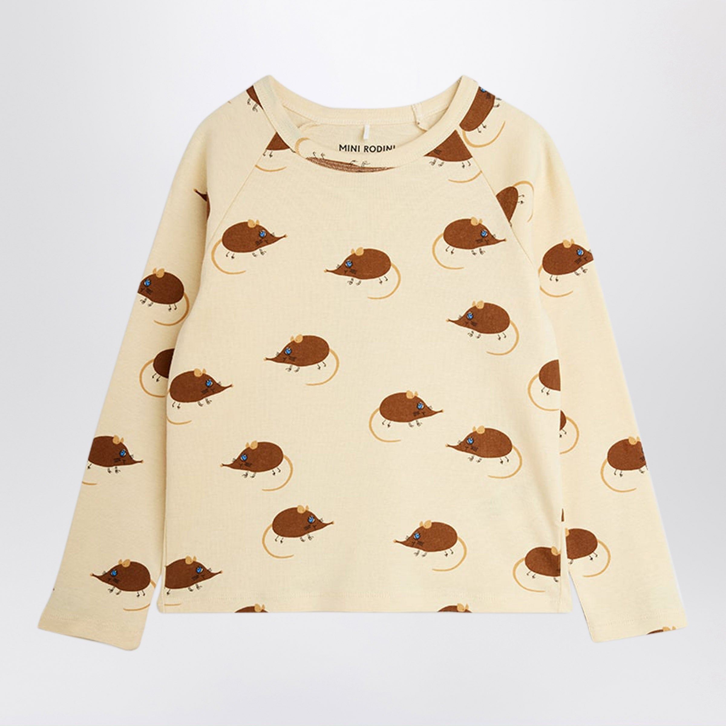 Mini rodini Beige Long-Sleeved T-Shirt With Mouse Pr