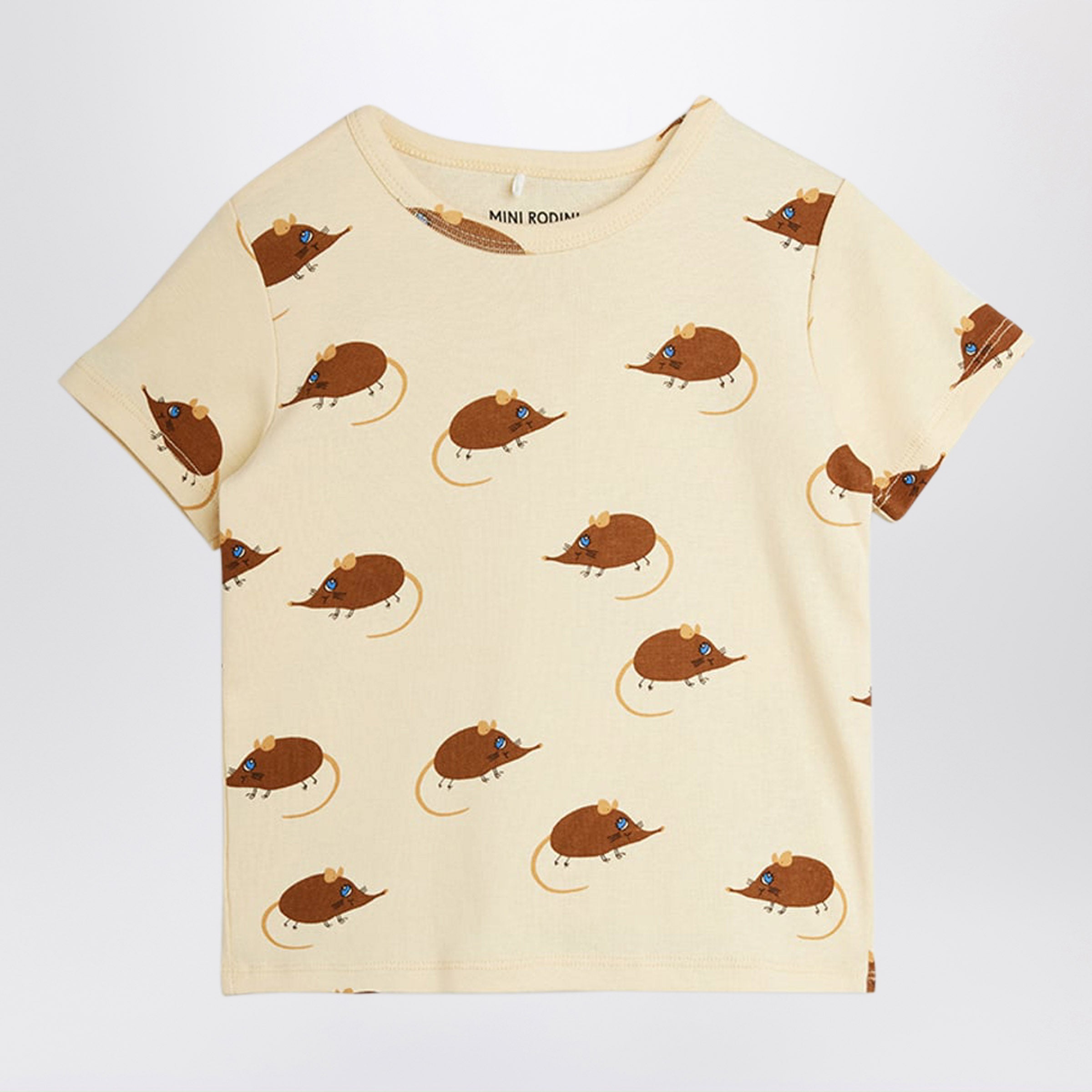Mini rodini Beige Short-Sleeved T-Shirt With Mouse P