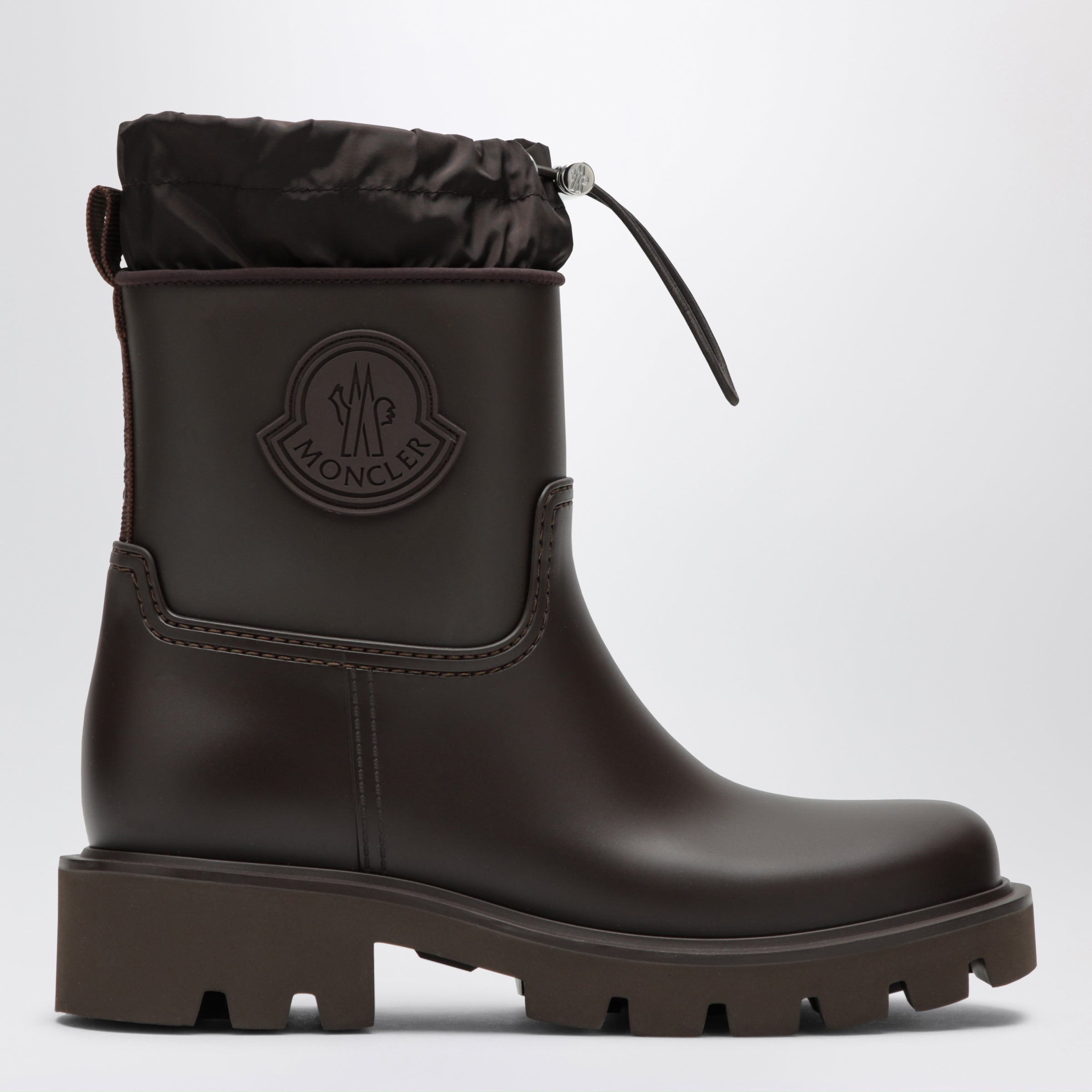 Moncler Kickstream Rain Boots In Brown Pvc And N