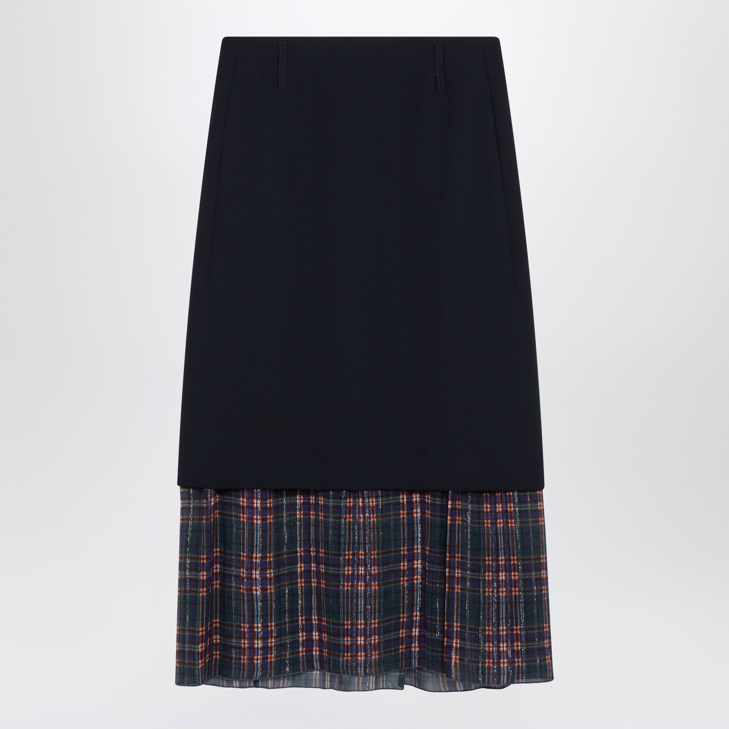 Dries Van Noten Navy Blue Midi Skirt With Check Insert