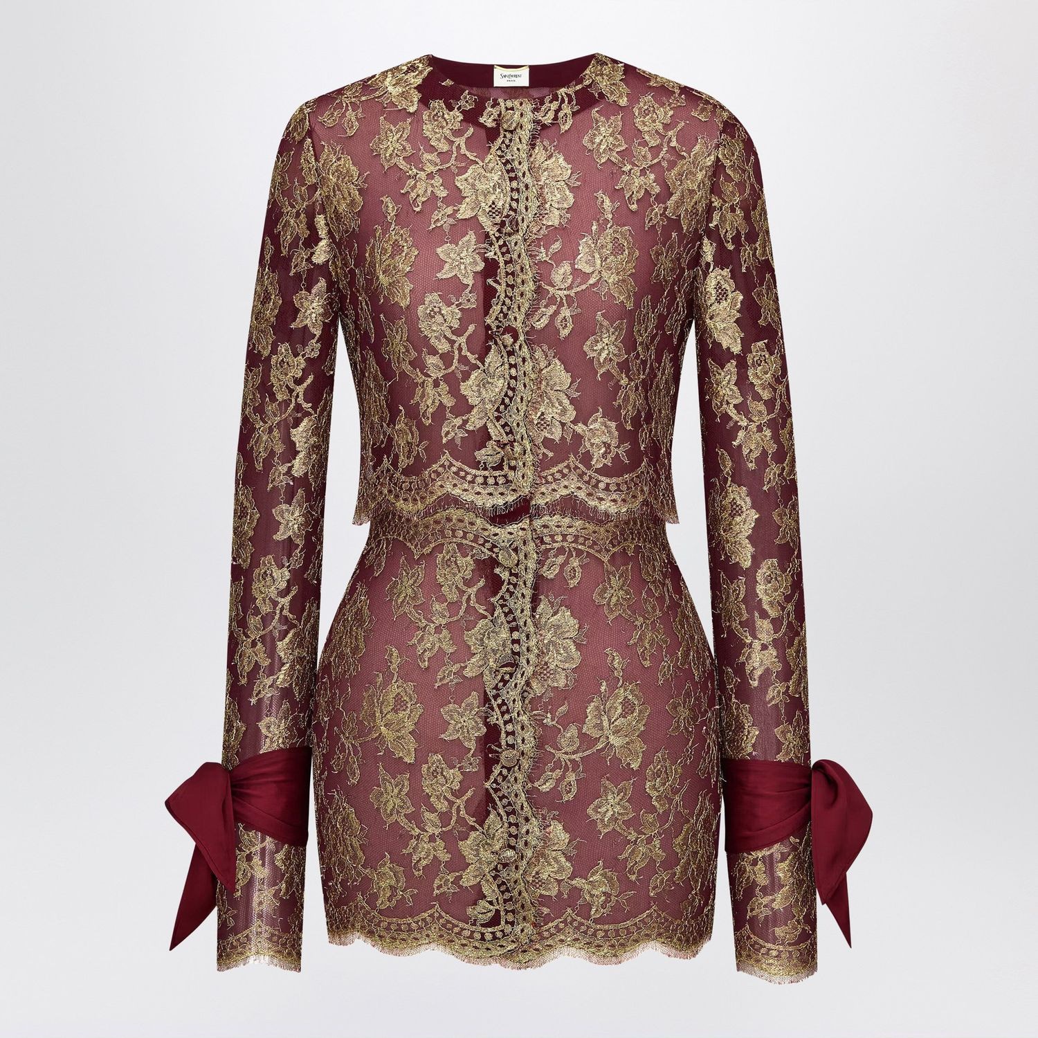 Saint Laurent Pepin Mini Dress In Metallic Lace