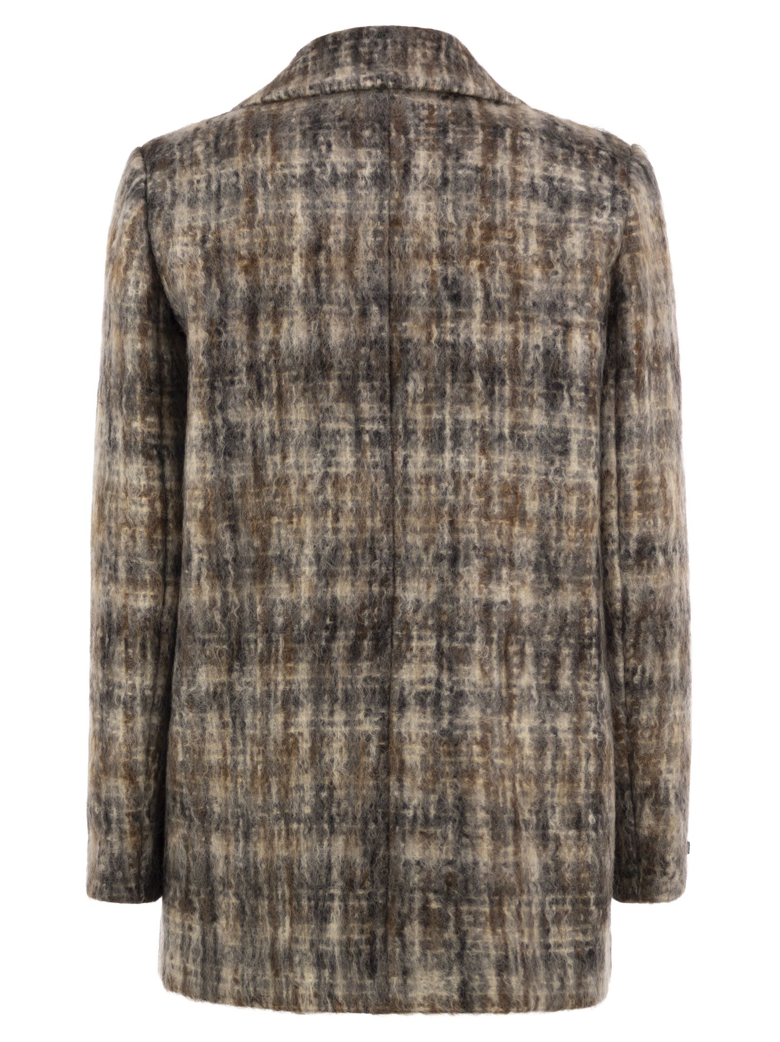 Peserico Double-Breasted Mohair-Blend Checked Bla