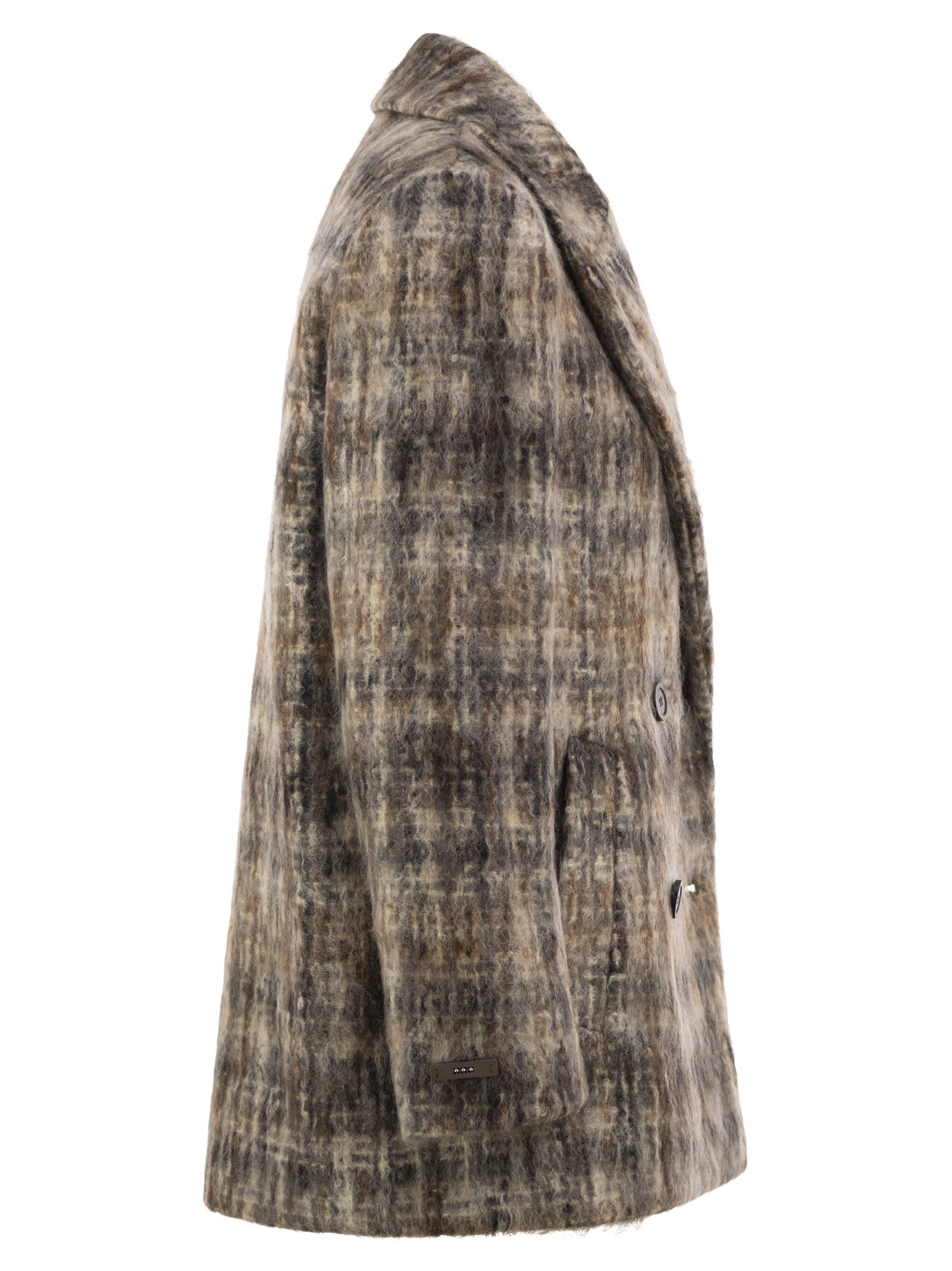 Peserico Double-Breasted Mohair-Blend Checked Bla