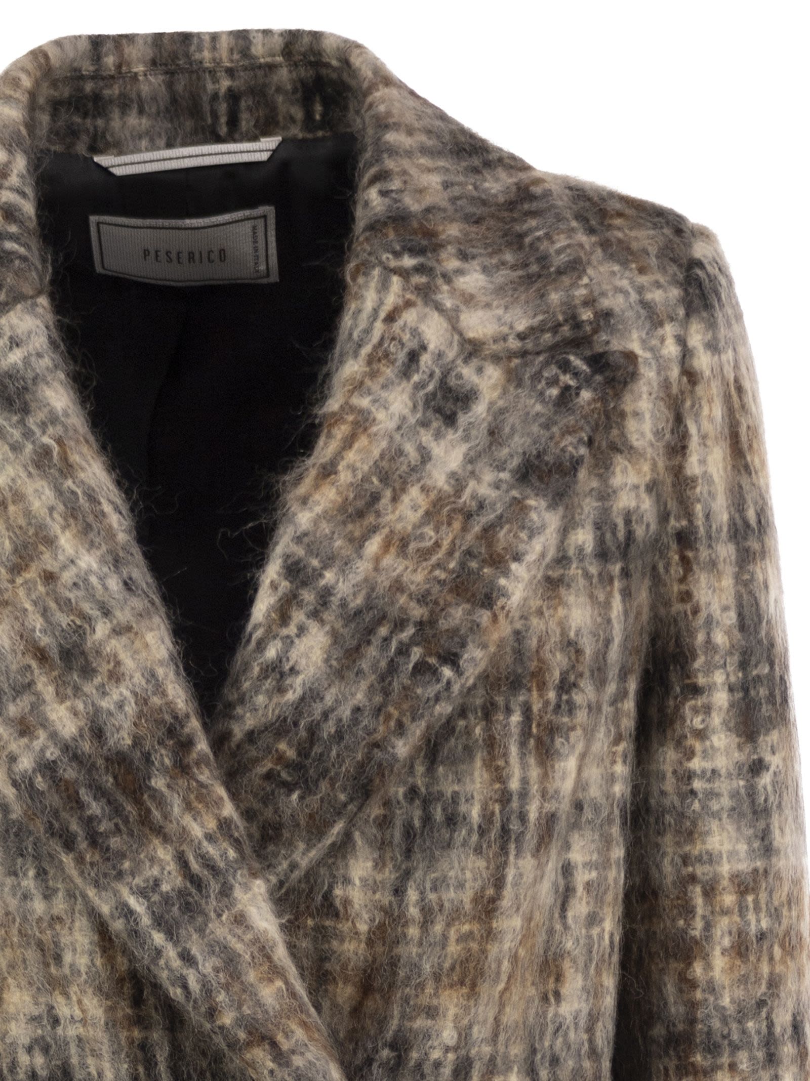 Peserico Double-Breasted Mohair-Blend Checked Bla