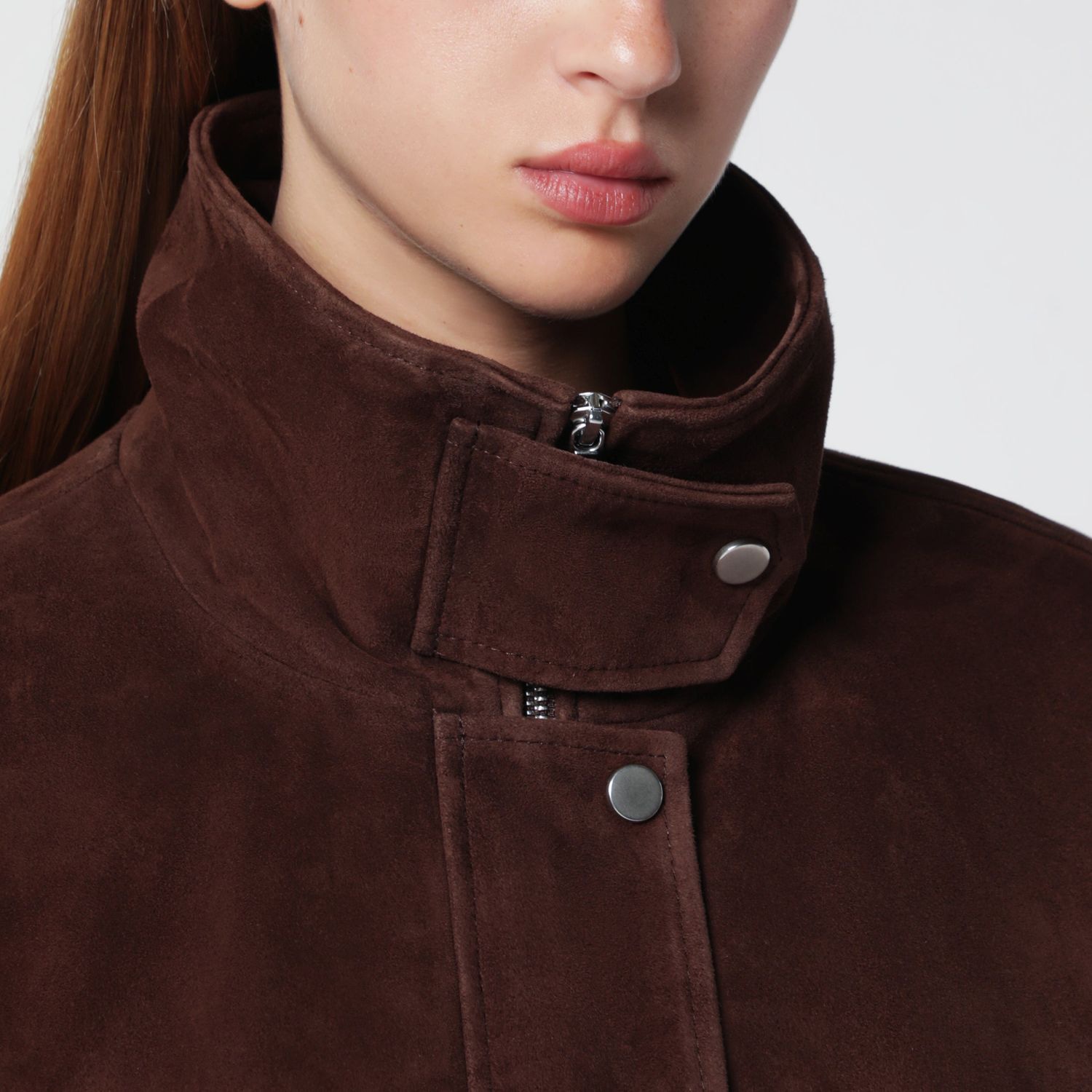 Nour Hammour Pia Bomber Jacket In Acajou Brown Suede