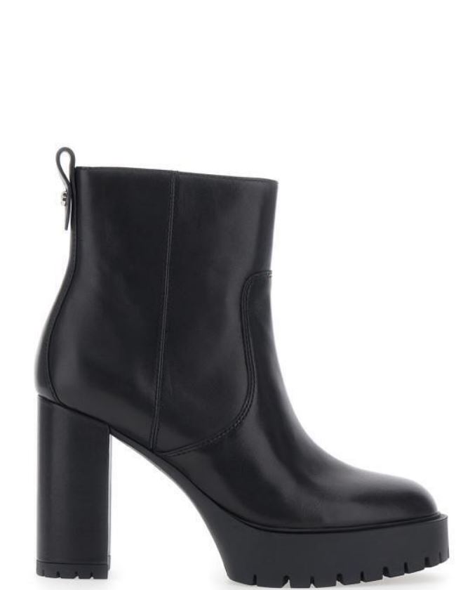 Pinko Black Leather Rubber Boots