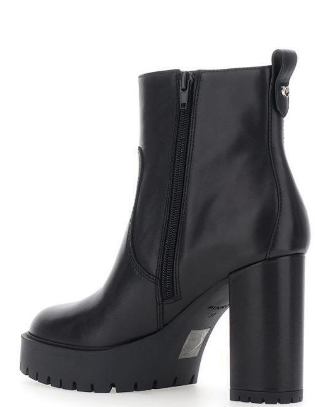 Pinko Black Leather Rubber Boots
