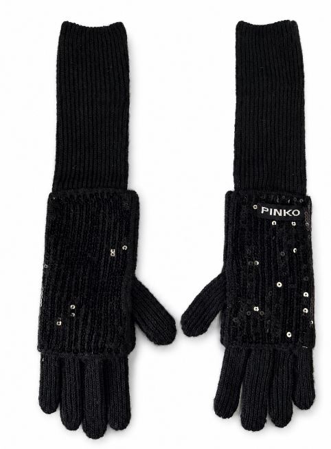 Pinko Black Polyester Gloves