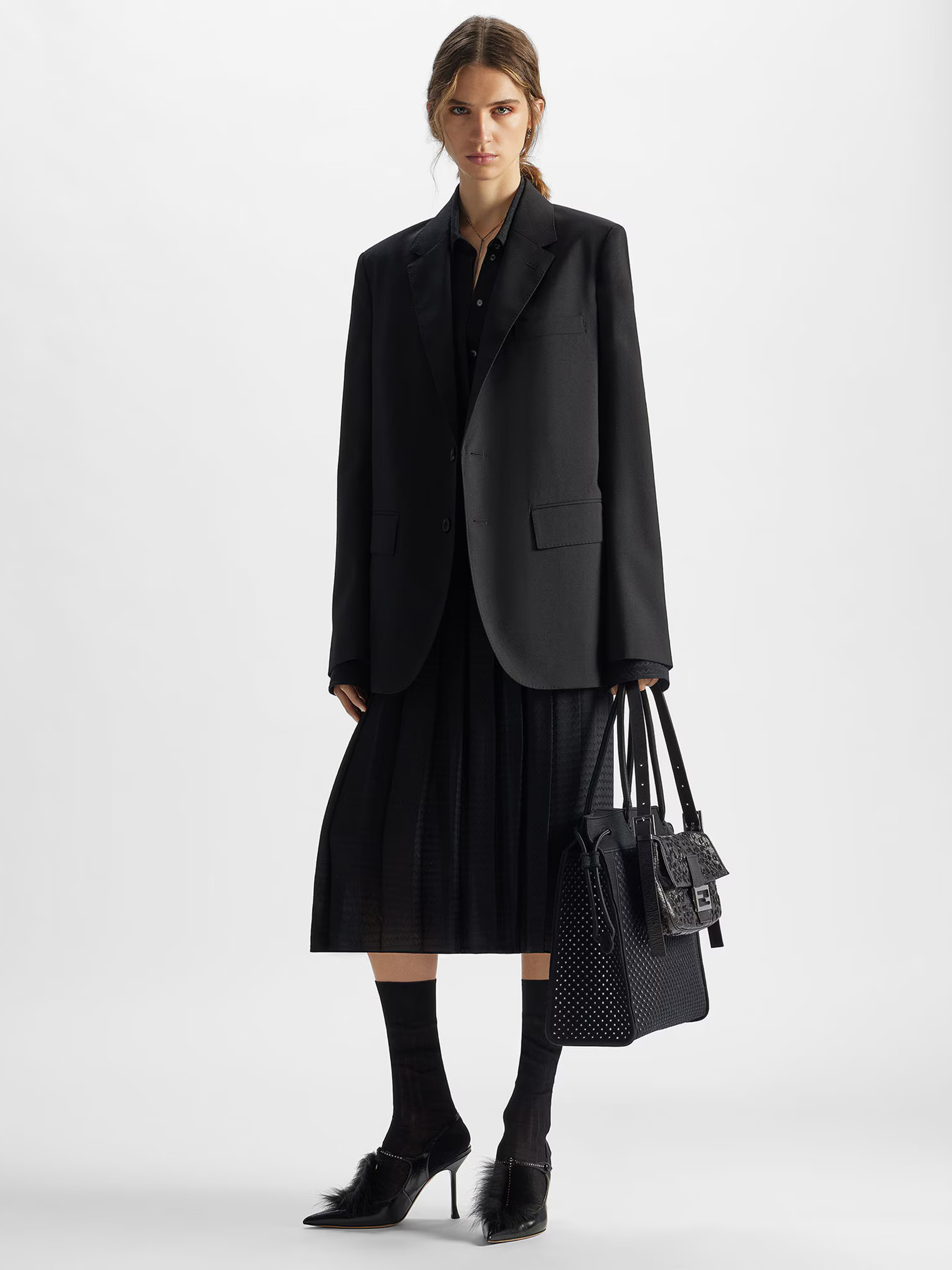 Fendi Pleated Zigzag-Pattern Midi Dress