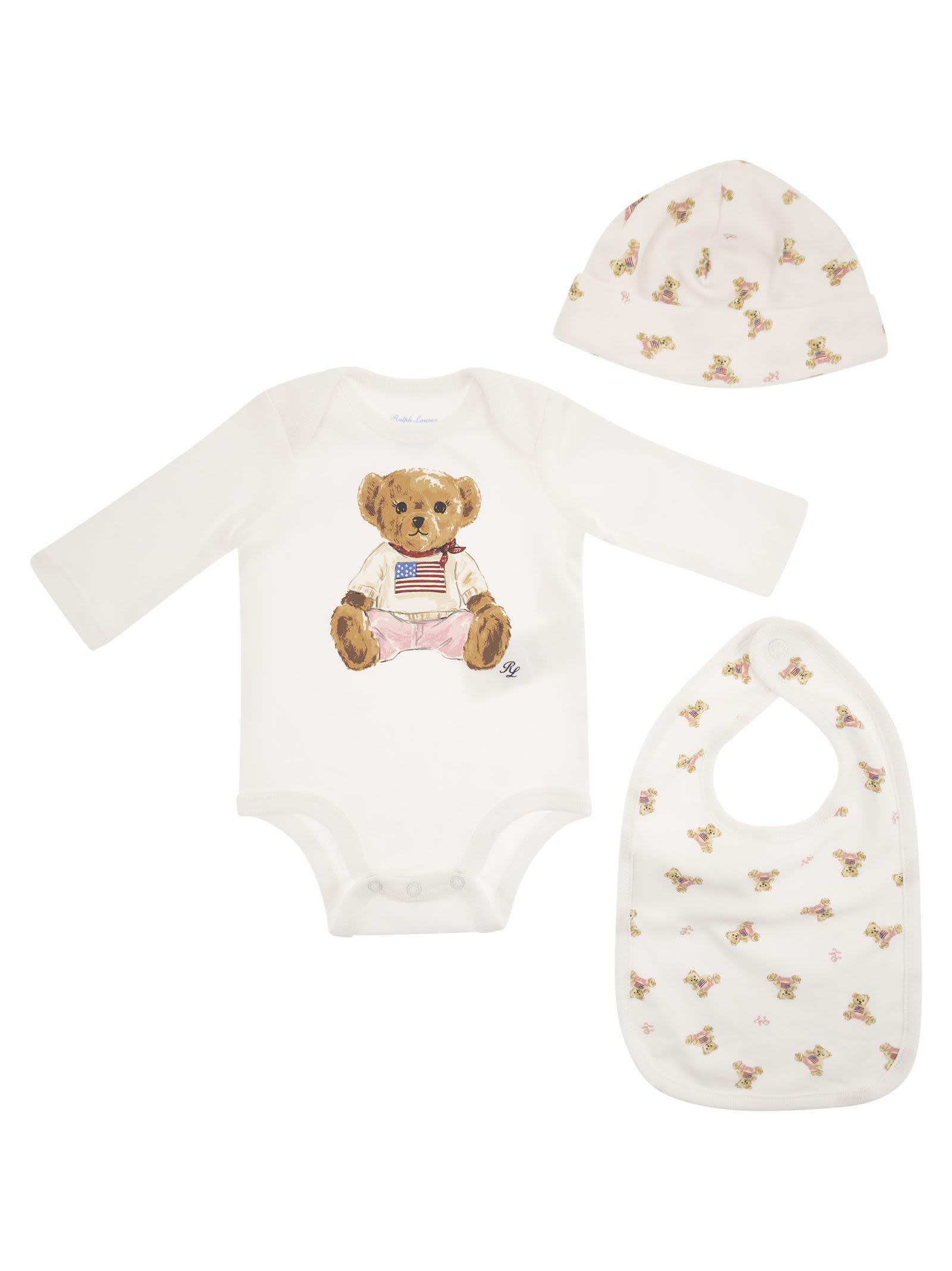 Polo Ralph Lauren Baby Cotton Polo Bear Bodysuit, Hat And 