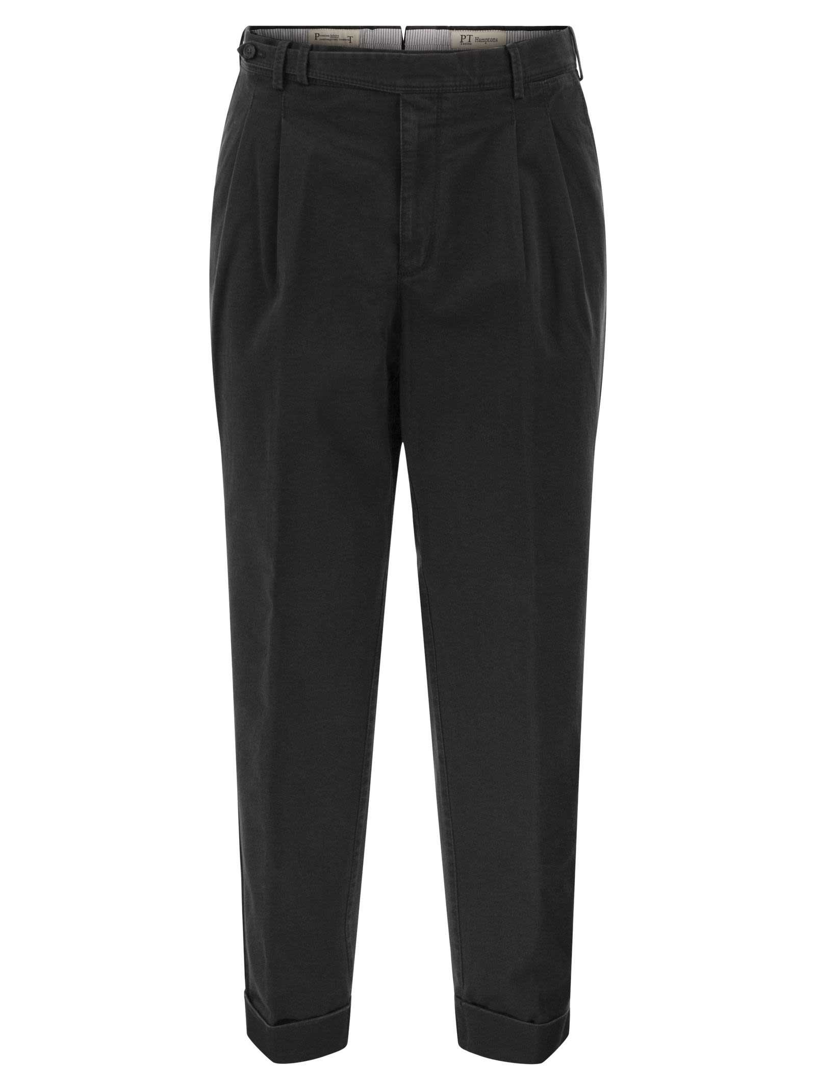 Pt Torino Carrot Chino - Cotton Trousers With Plea
