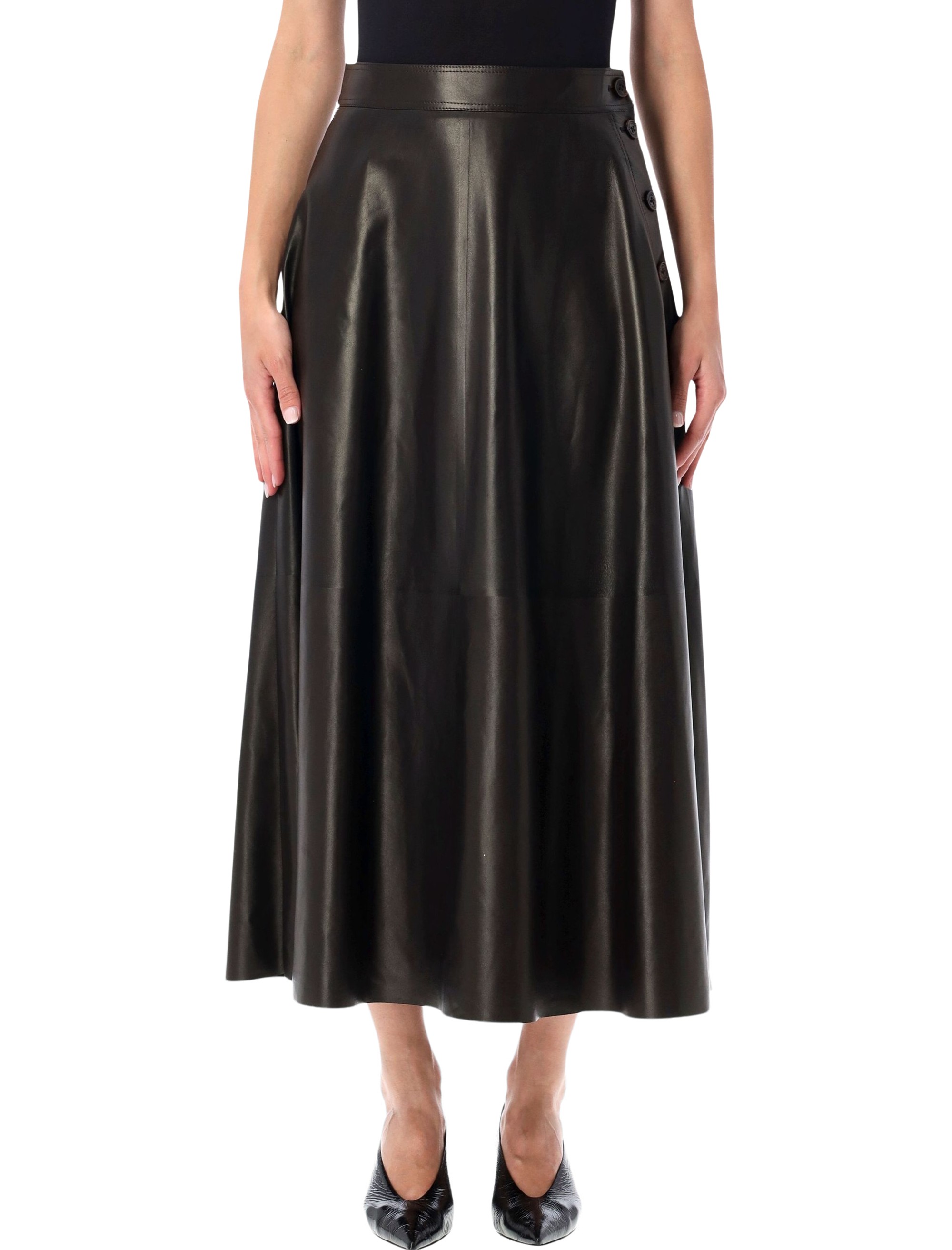 Ralph Lauren Vickie Leather Midi Skirt