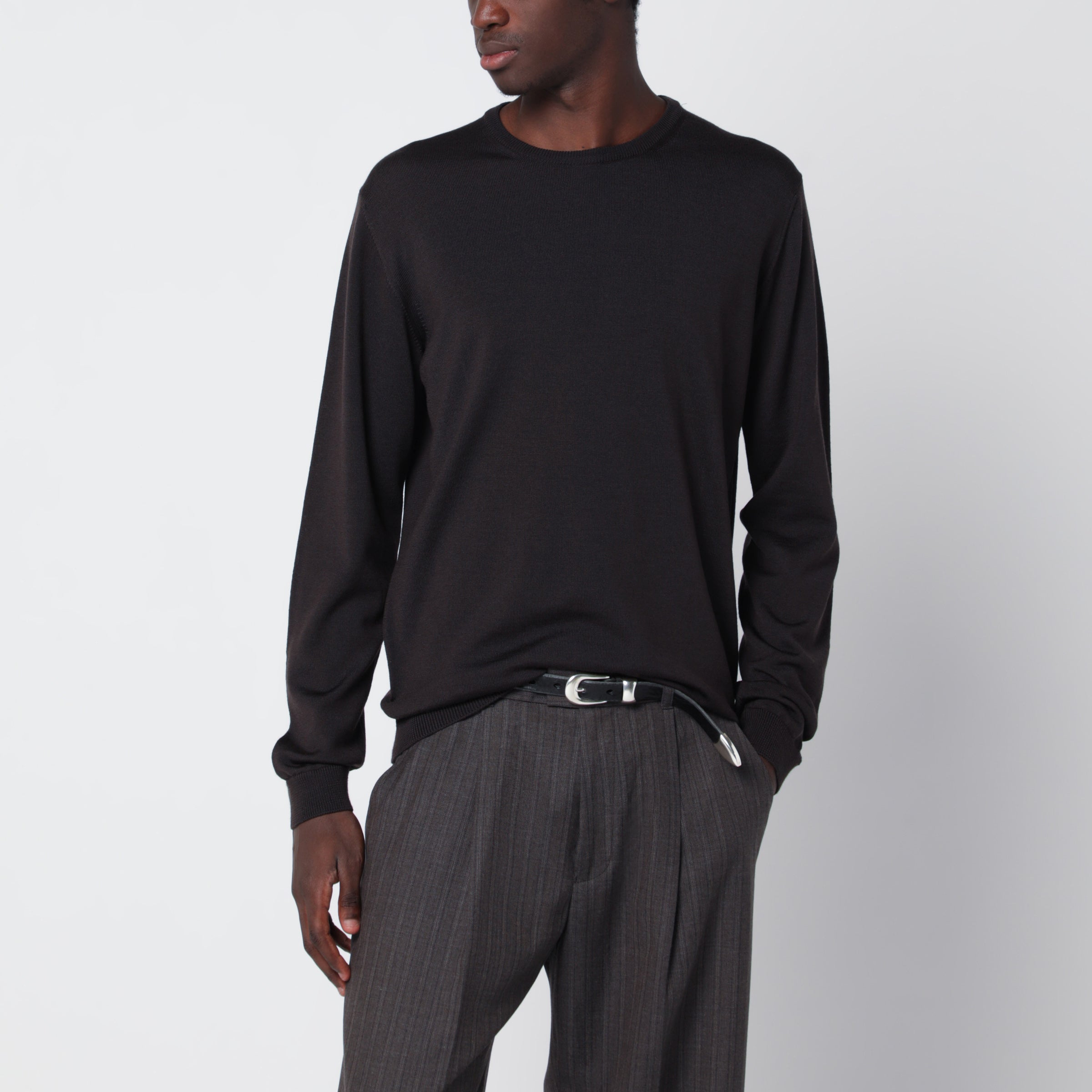 Roberto collina Brown Crew-Neck Wool Sweater