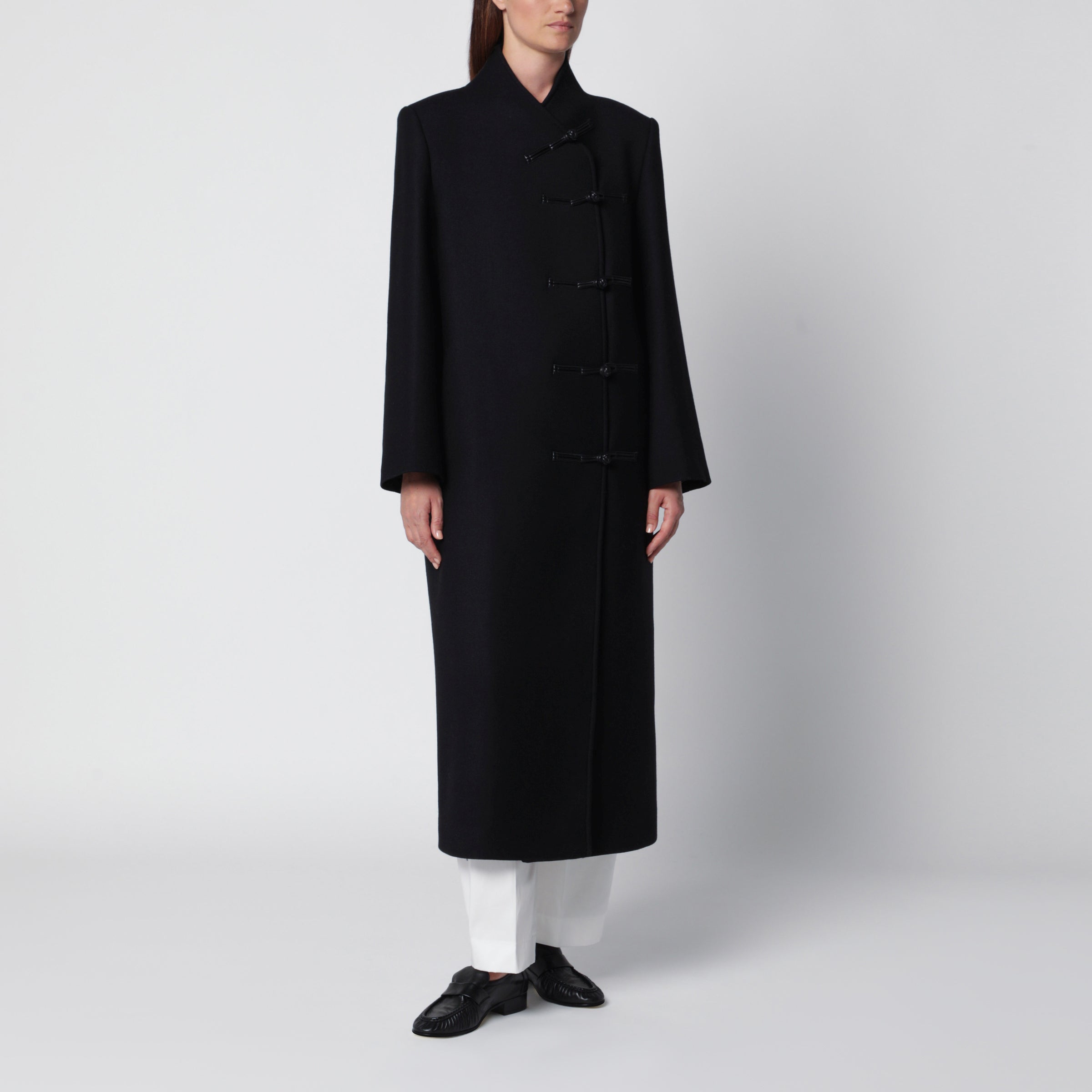 Róhe Black Virgin Wool Coat With Pankou Faste