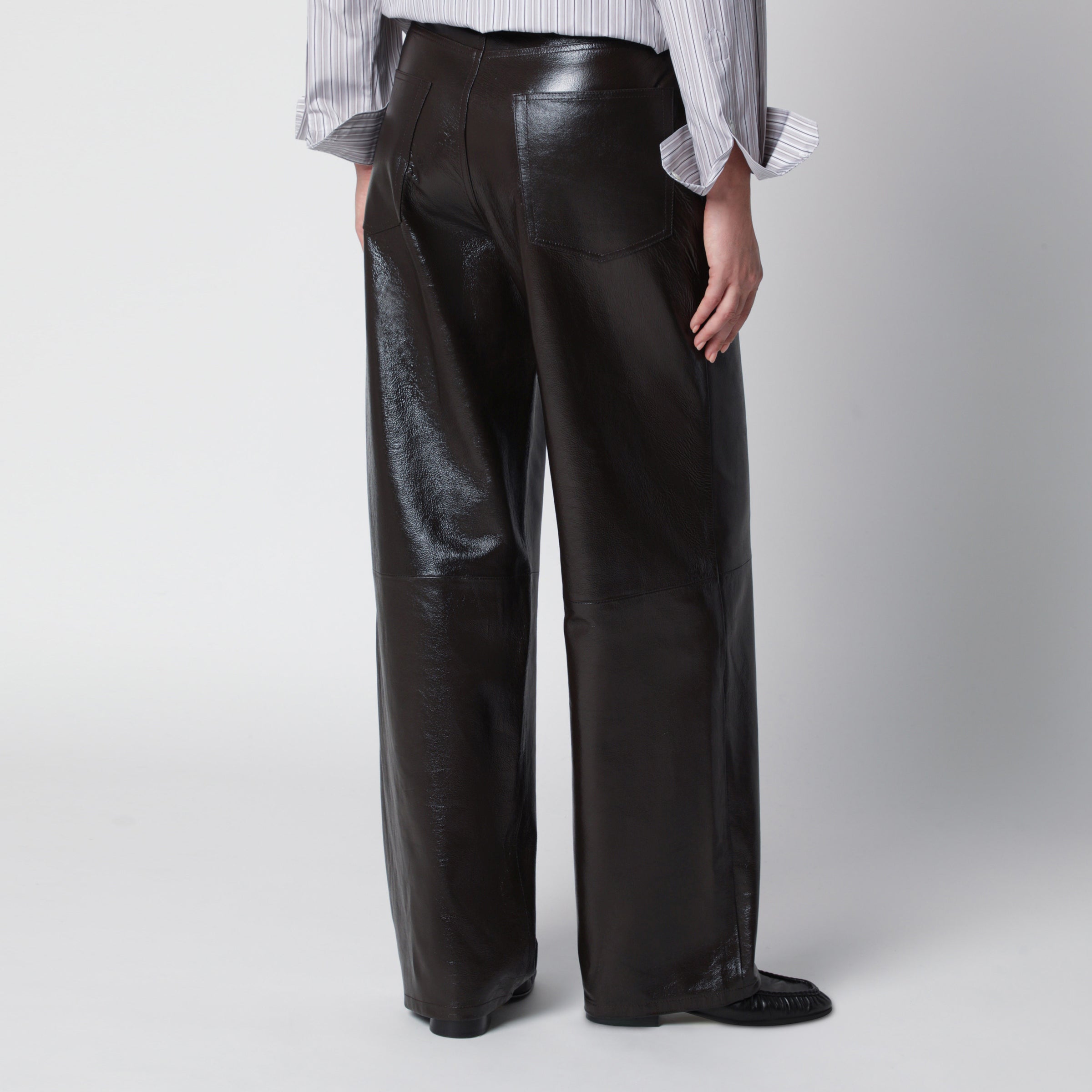 Róhe Brown Leather Wide-Leg Trousers