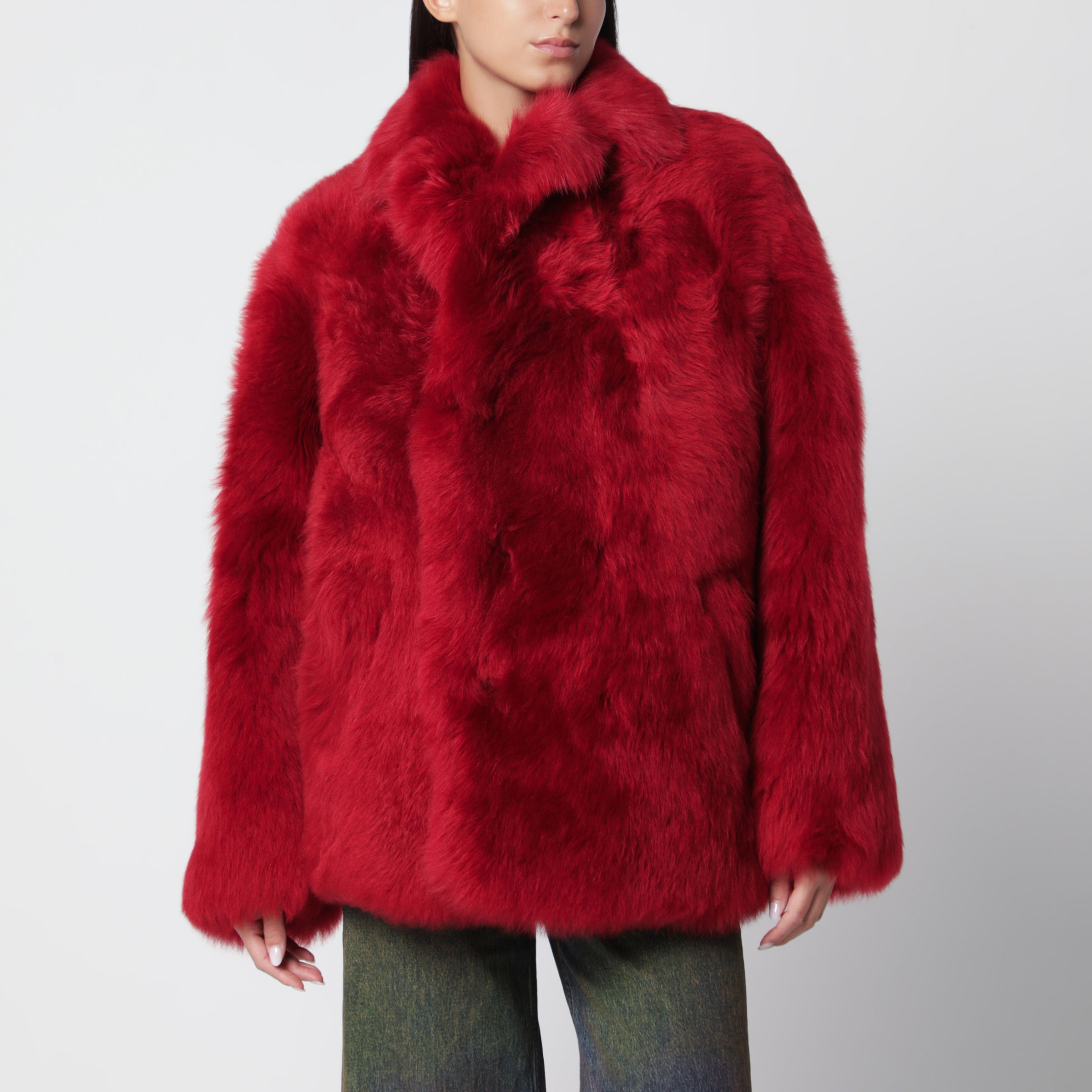 Sanderlak Red Double-Breasted Sheepskin Coat