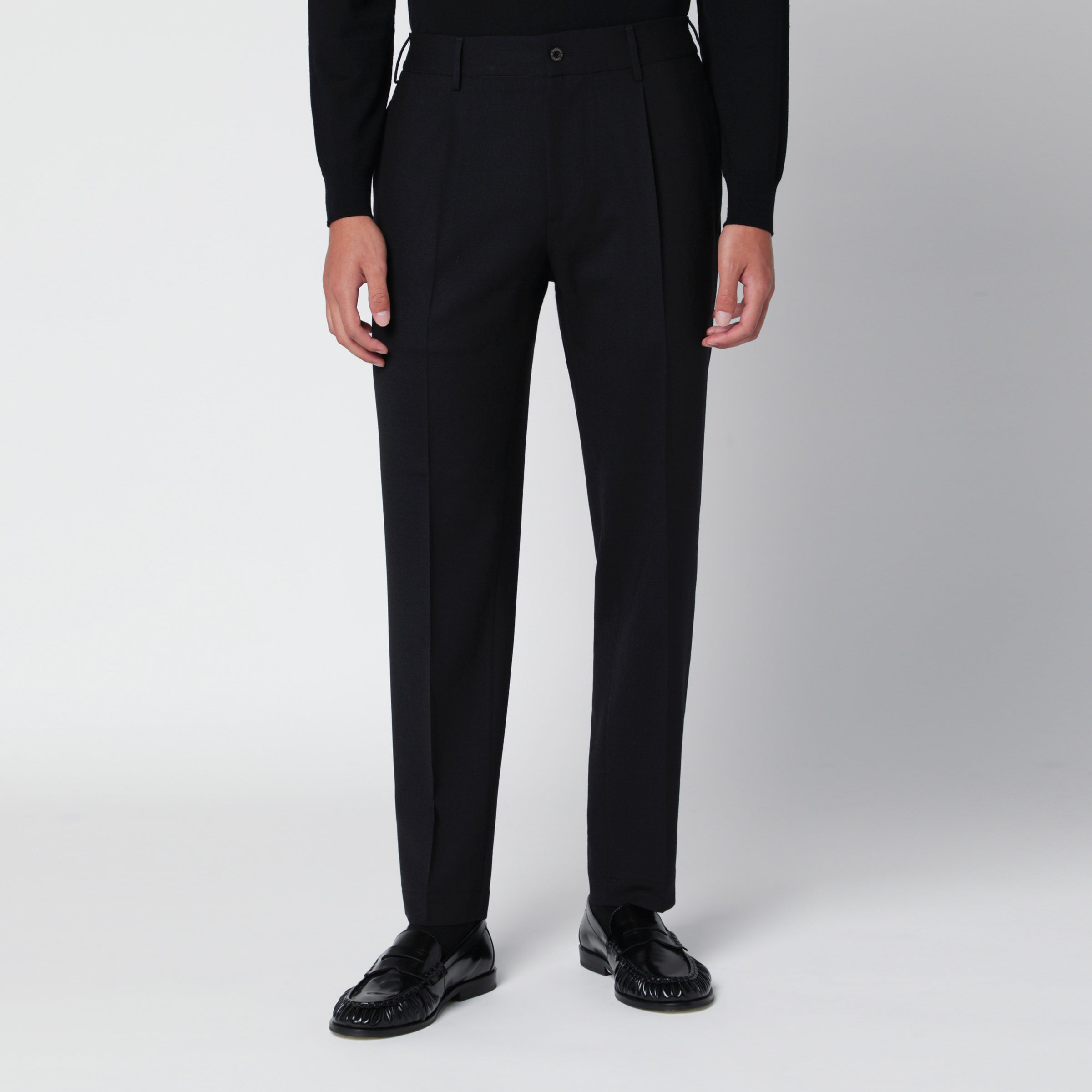 Santaniello Black Trousers In Wool Blend