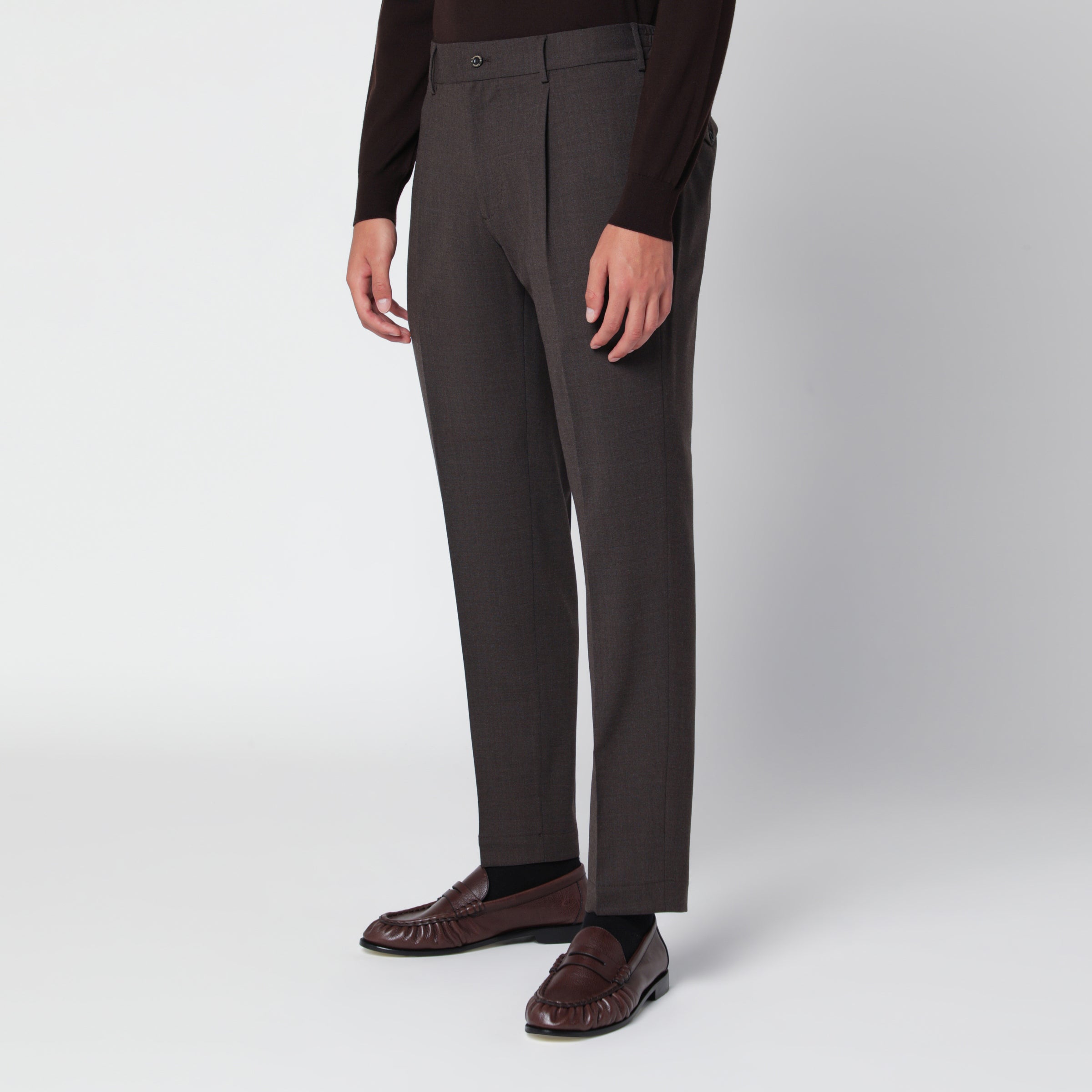 Santaniello Brown Trousers In Wool Blend