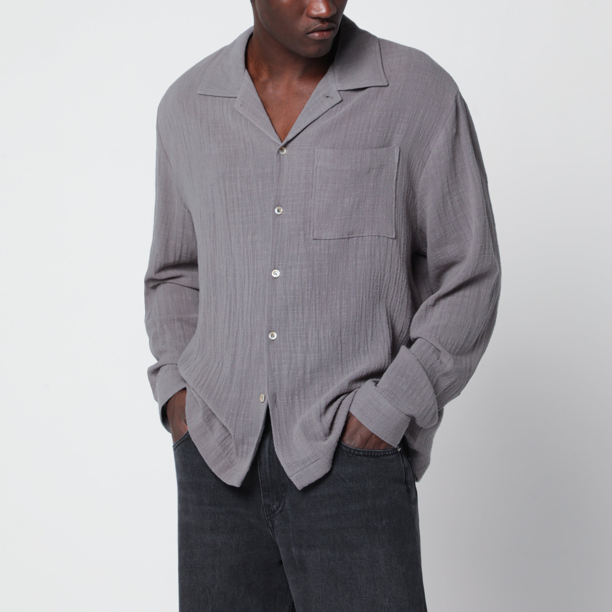 Sefr Séfr Grey Crinkled-Effect Cotton Shirt