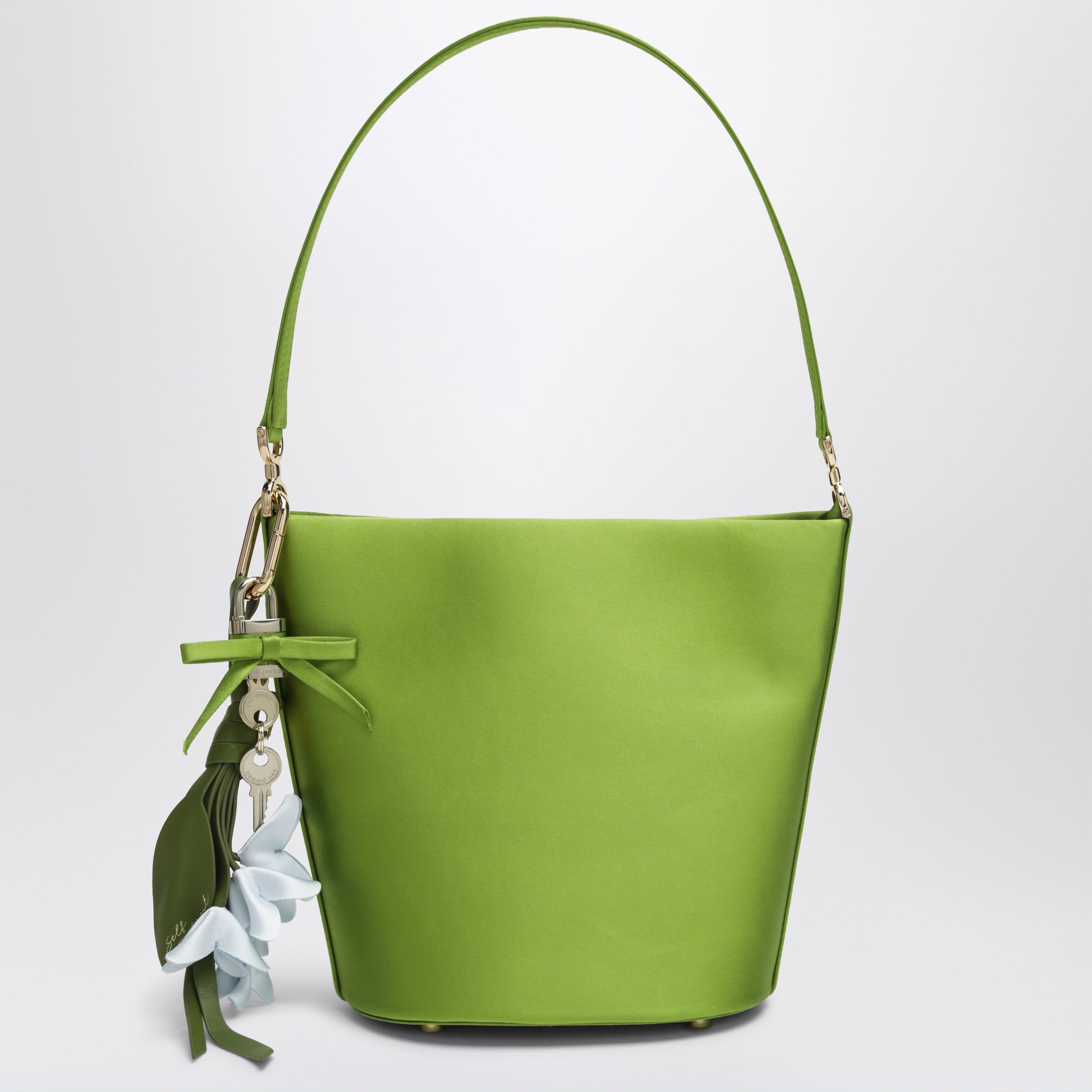 Self-Portrait Green Satin Bucket Bag
