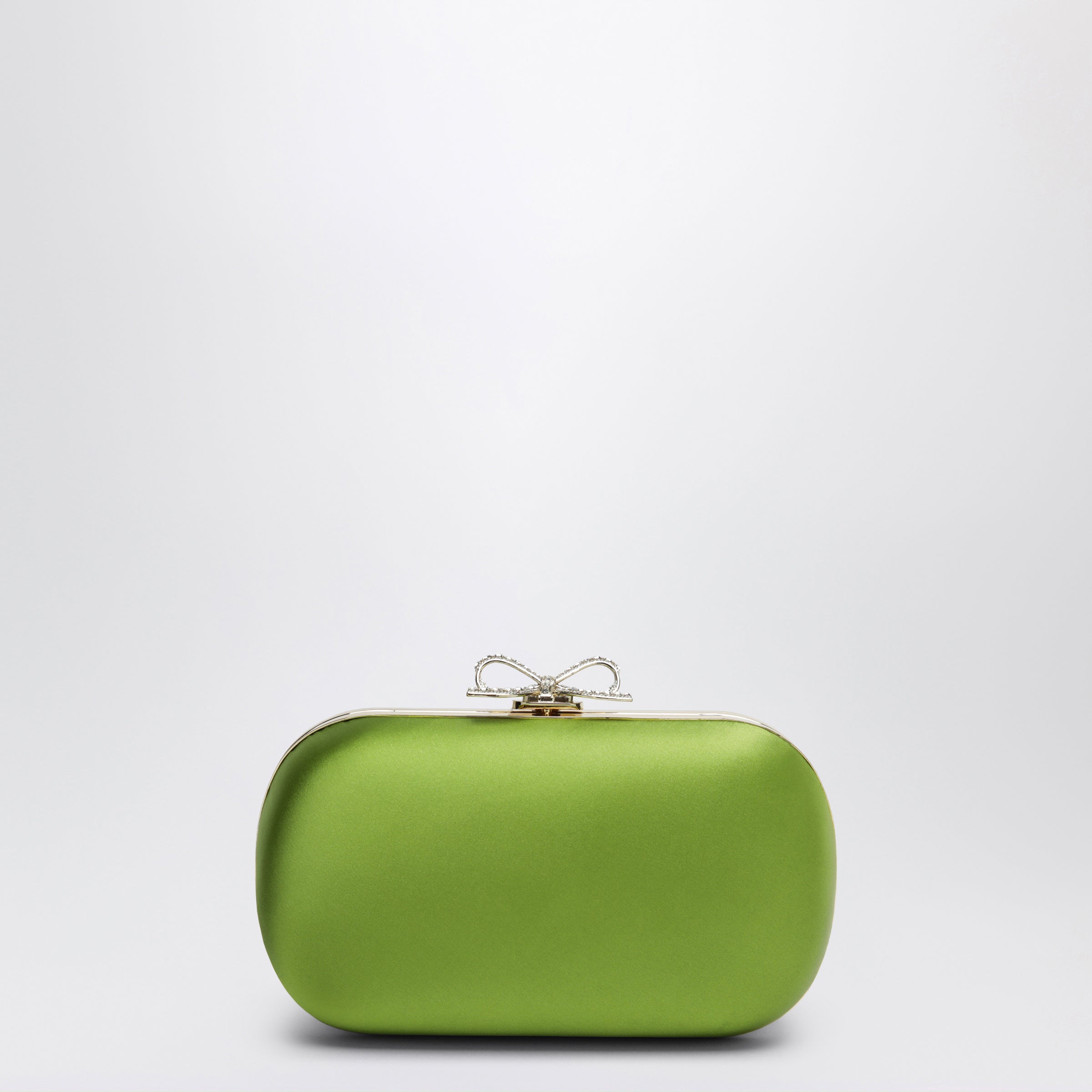 Self-Portrait Green Satin Clutch Bag