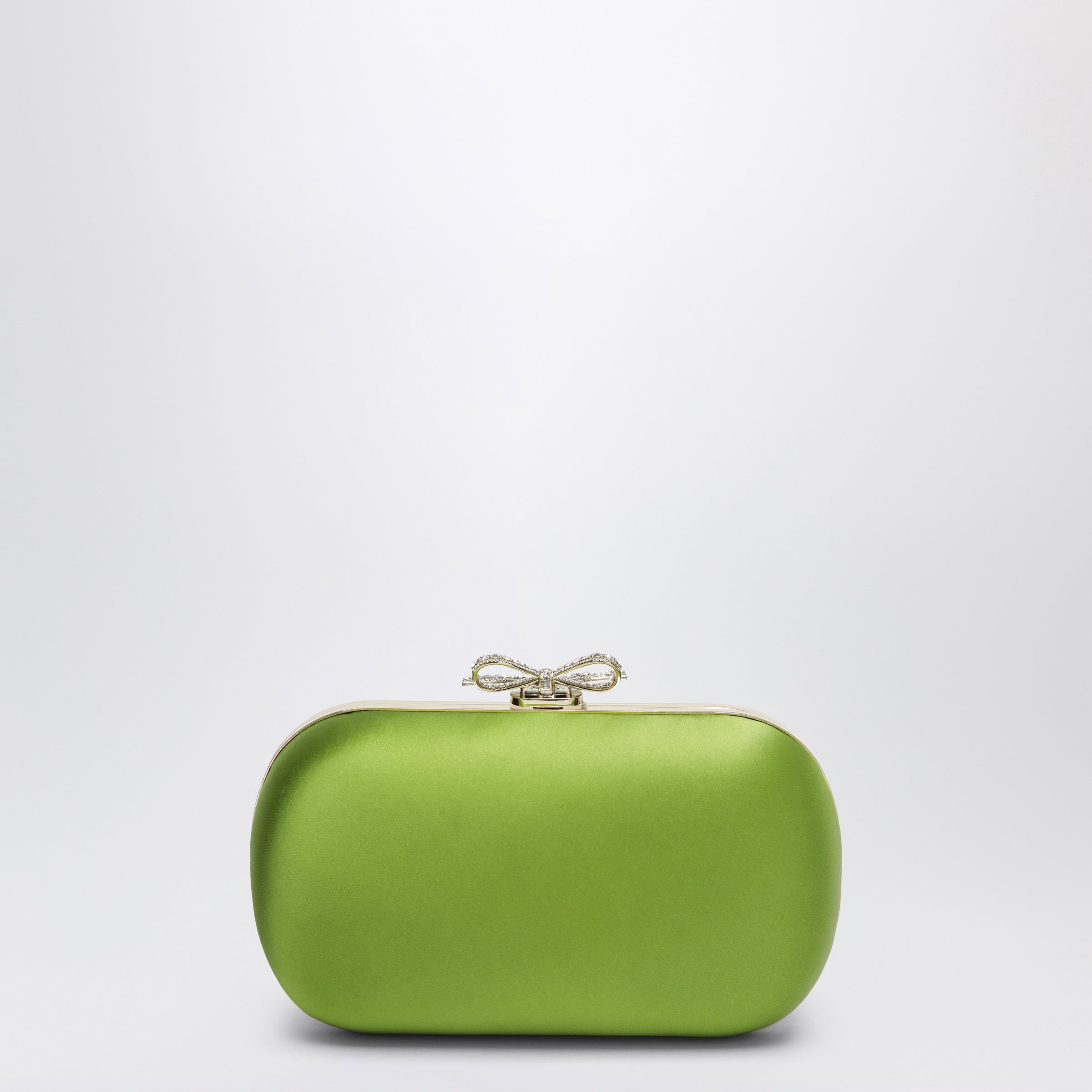 Self-Portrait Green Satin Clutch Bag