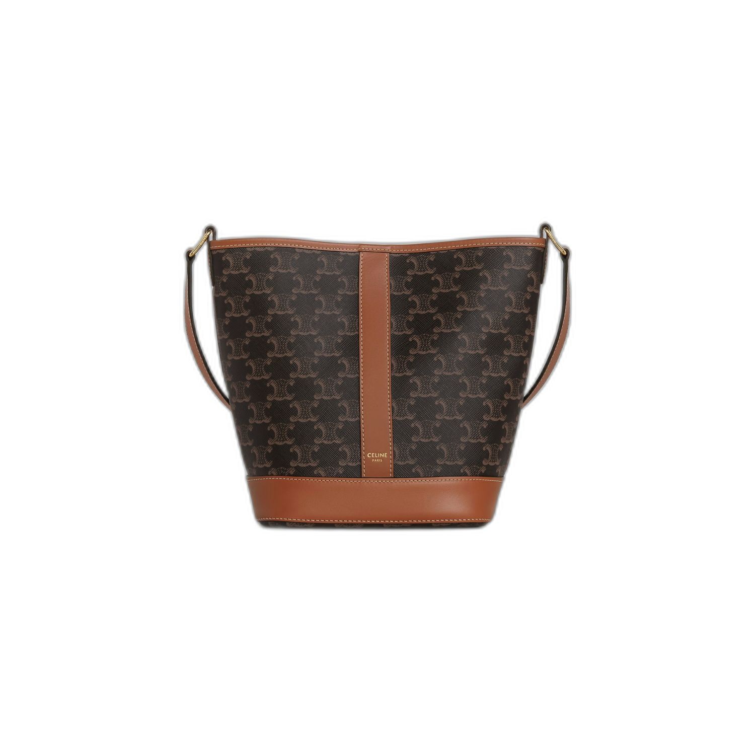 Celine Small Tan Canvas Leather Bucket Bag