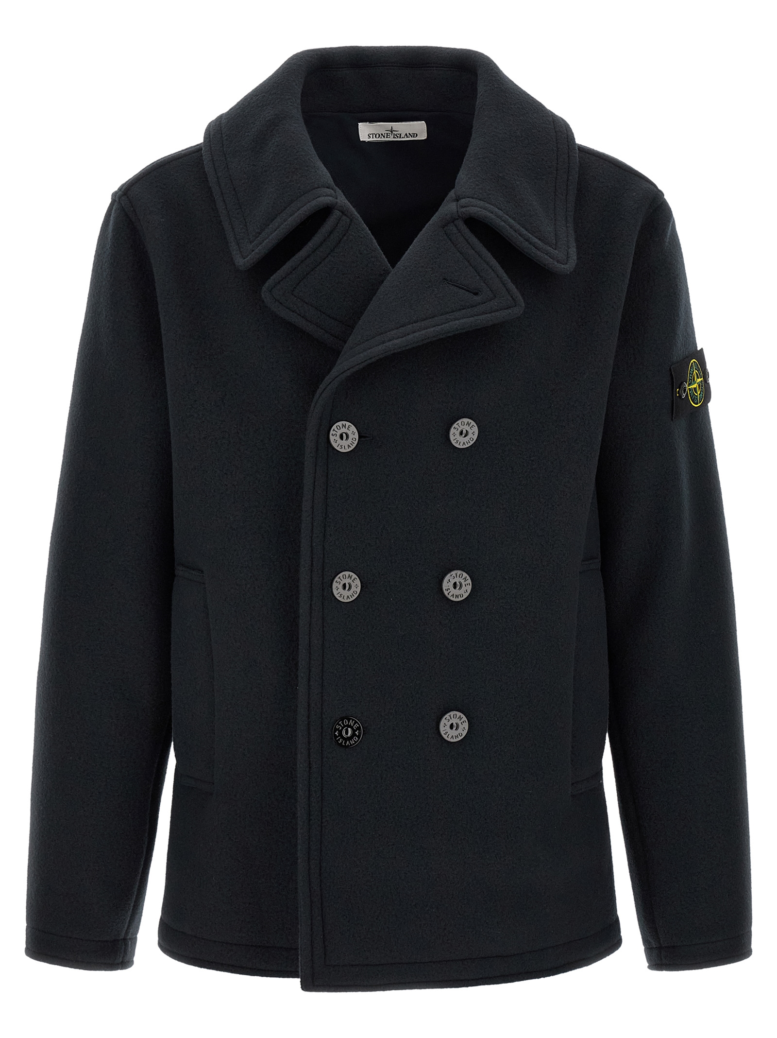 Stone Island Double-Breasted Coat With Logo Badge