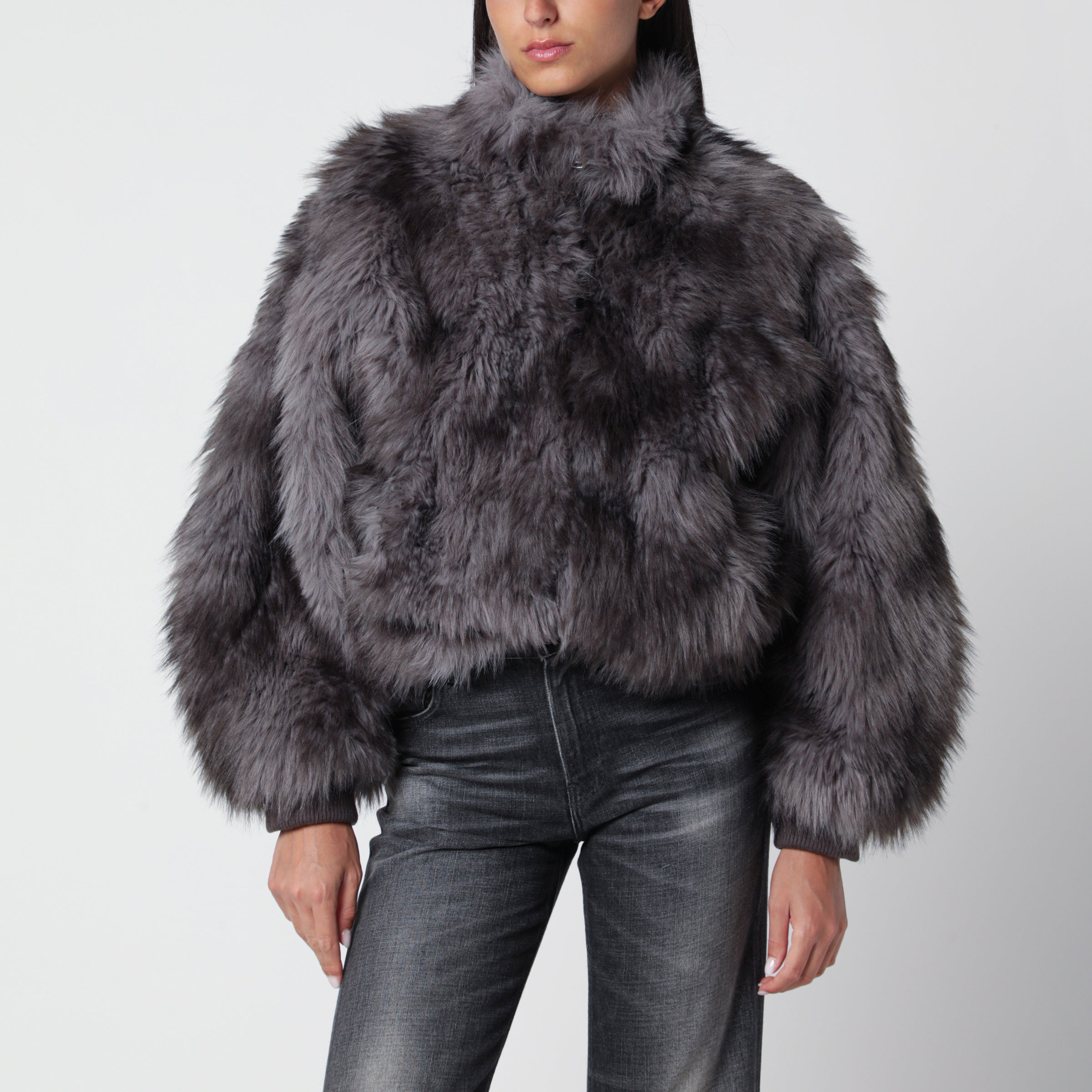 Sword 6644 Cropped Shaded Grey Faux Fur Jacket