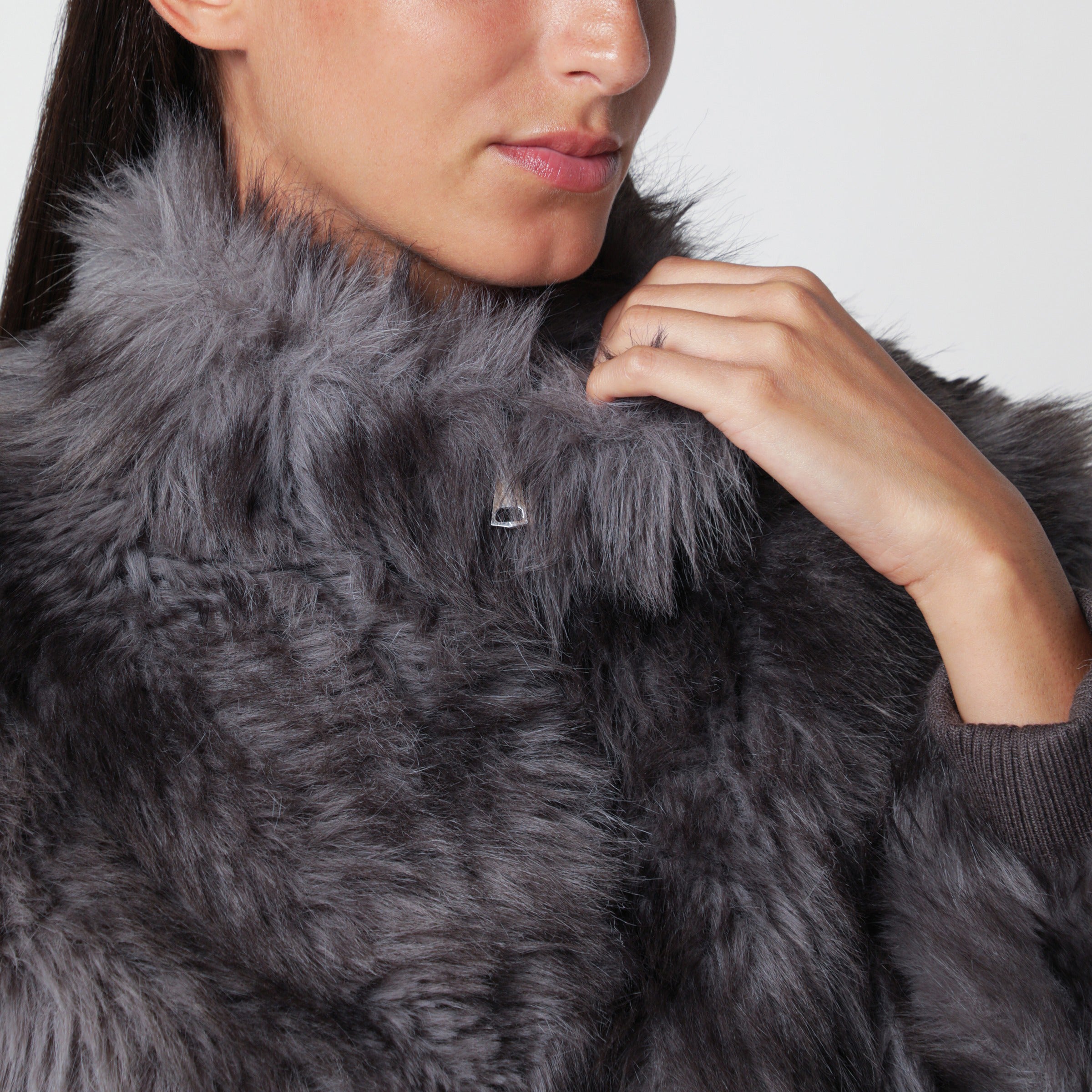 Sword 6644 Cropped Shaded Grey Faux Fur Jacket