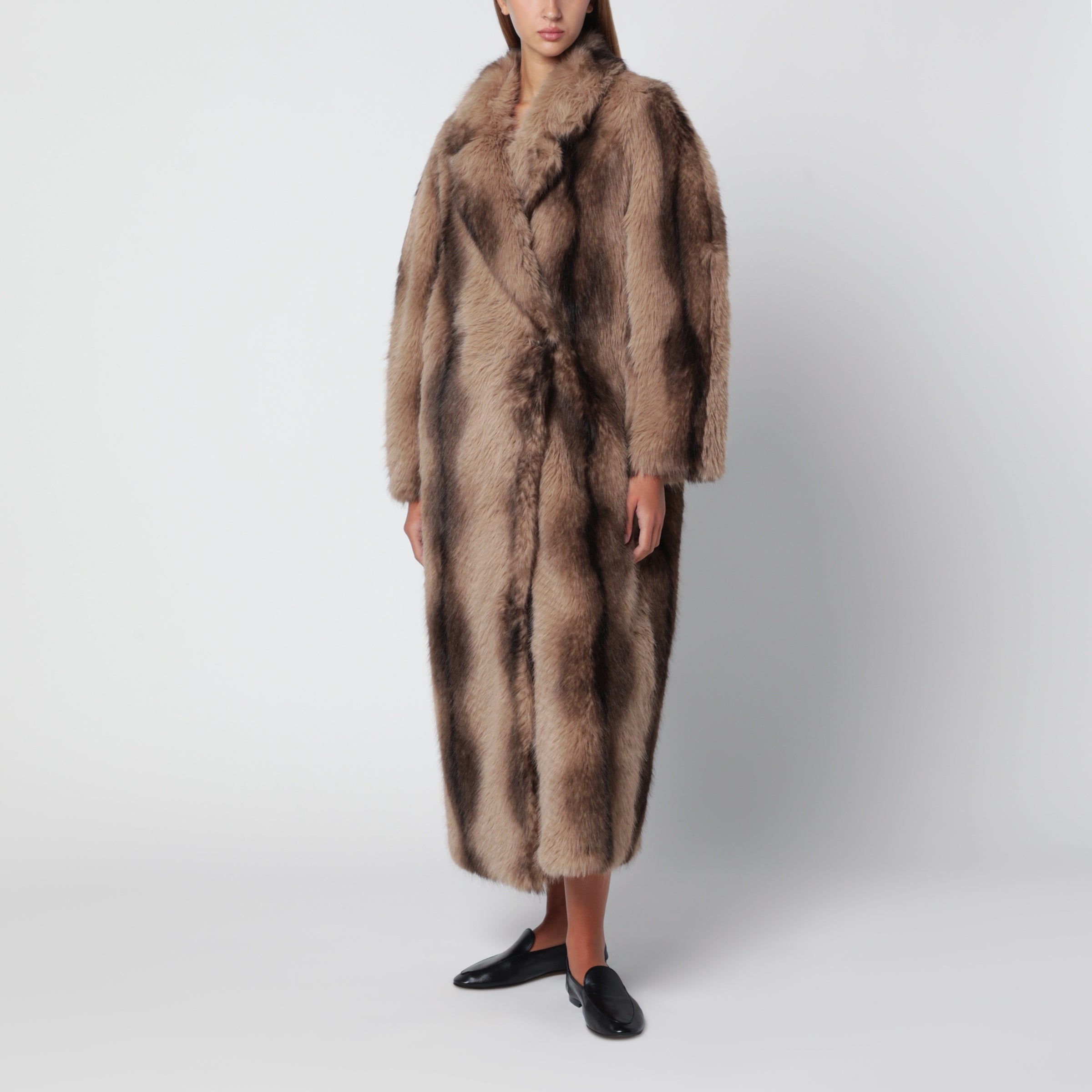 Sword 6644 Long Shaded Brown Faux Fur Coat