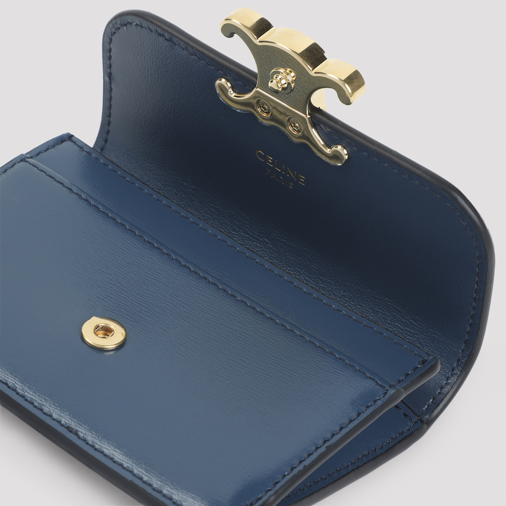 Celine Teal Blue Calf Leather Card Holder With
