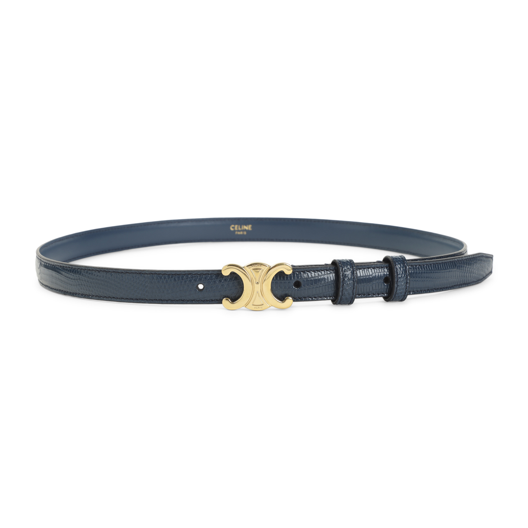 Celine Teal Blue Triomphe Leather Belt
