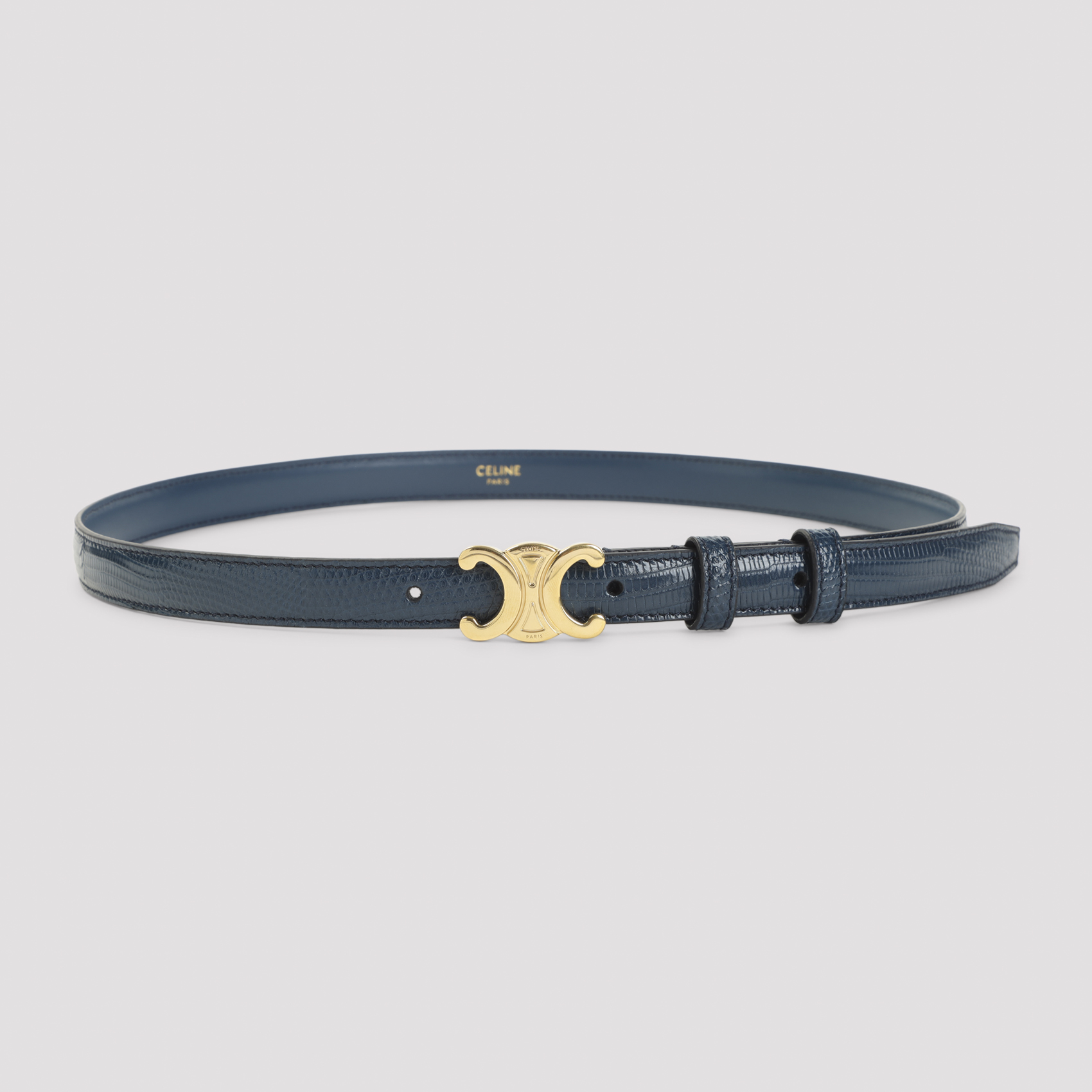 Celine Teal Blue Triomphe Leather Belt