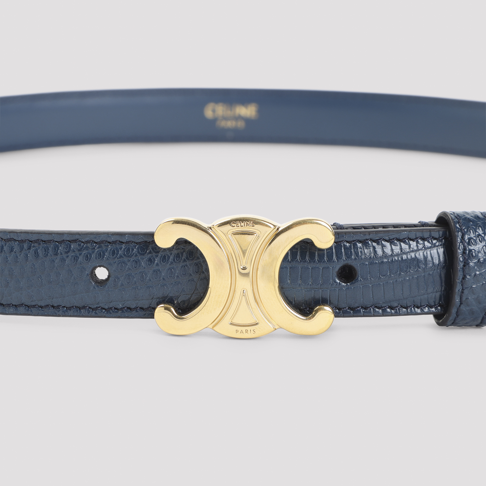 Celine Teal Blue Triomphe Leather Belt