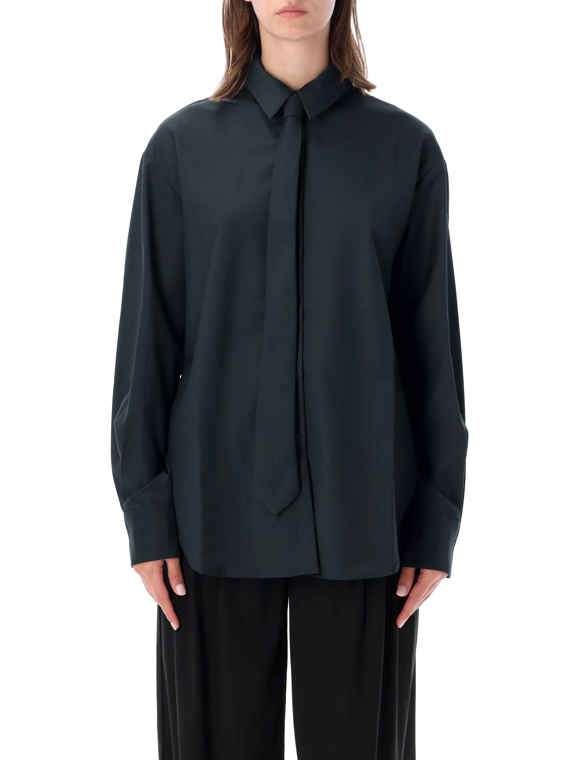 The Frankie Shop Peri Tie Neck Bottle Green Shirt