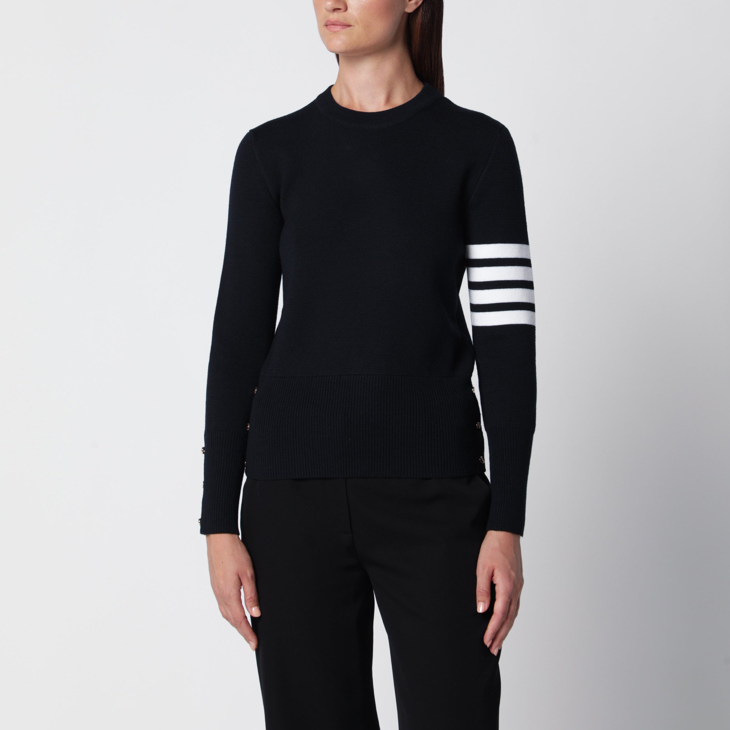 Thom Browne Navy Blue 4-Bar Crew-Neck Sweater In Woo
