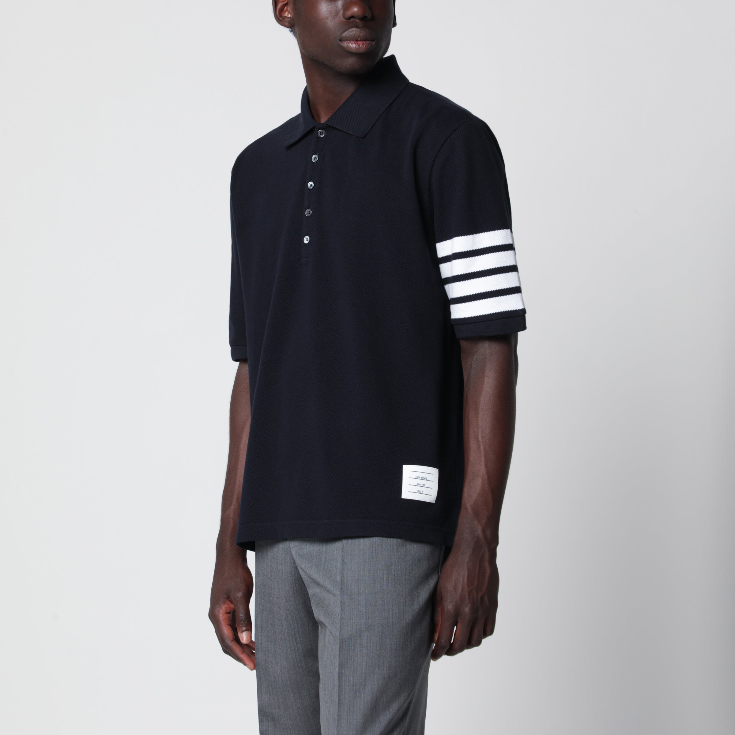 Thom Browne Navy Blue Cotton Polo Shirt