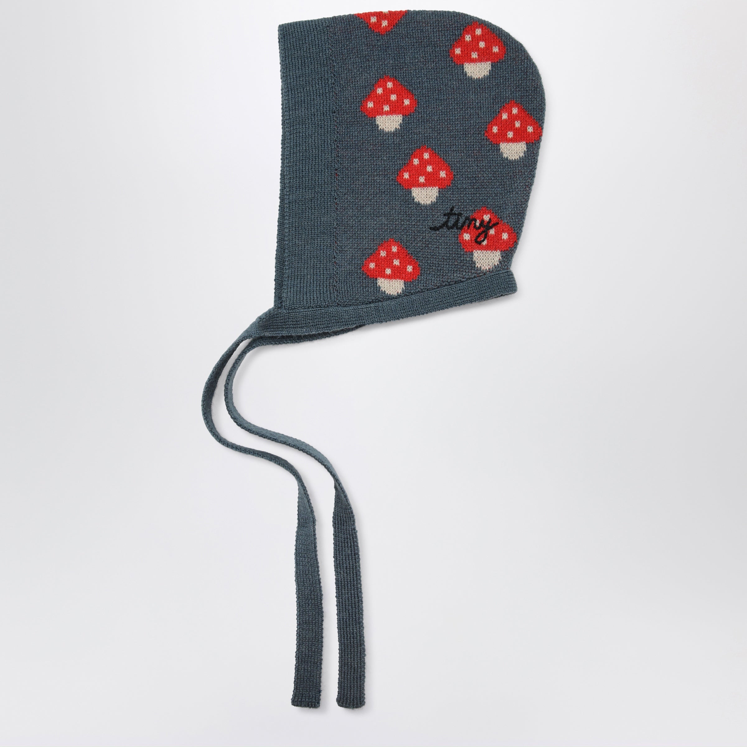 Tinycottons Grey Wool-Blend Balaclava With Mushroom 