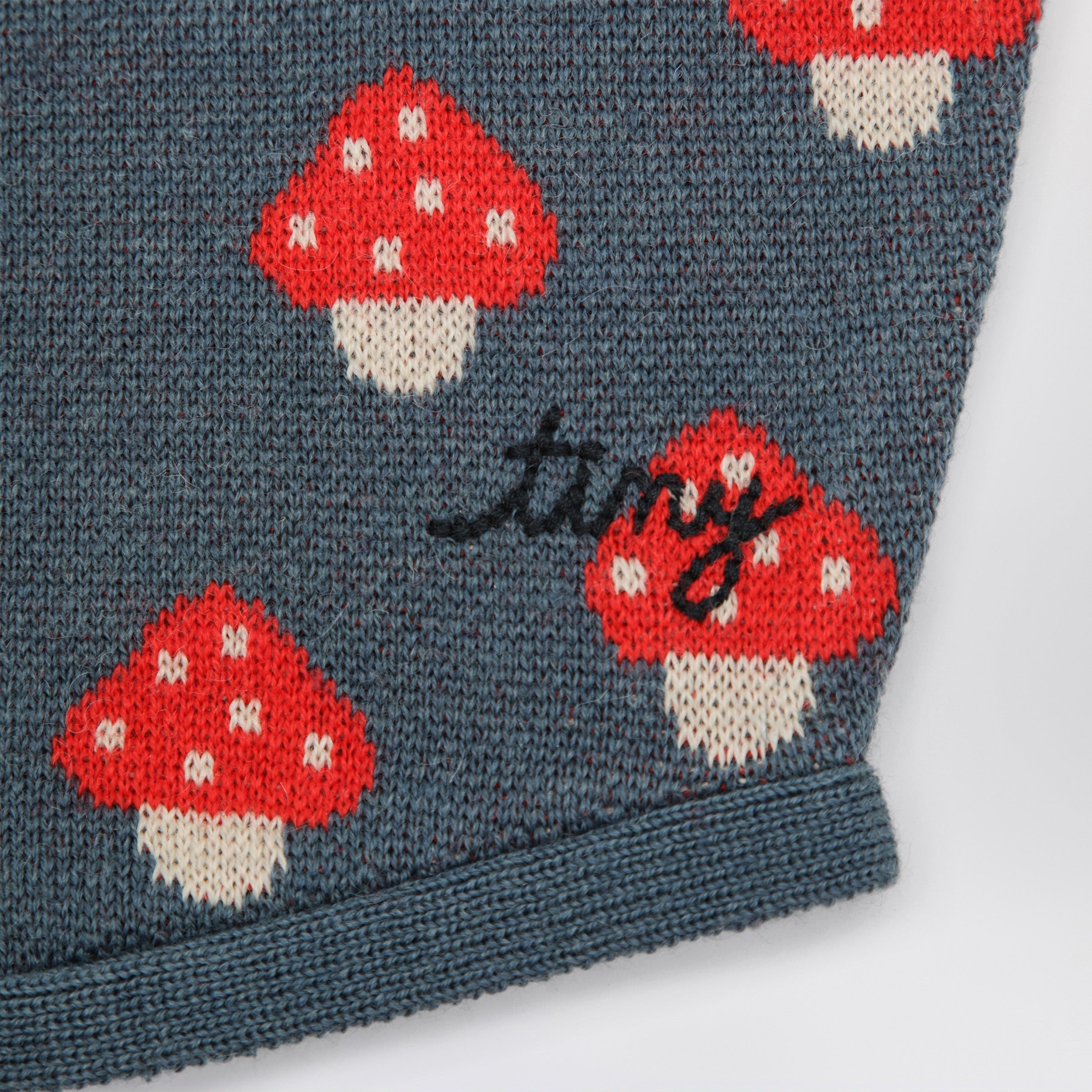 Tinycottons Grey Wool-Blend Balaclava With Mushroom 