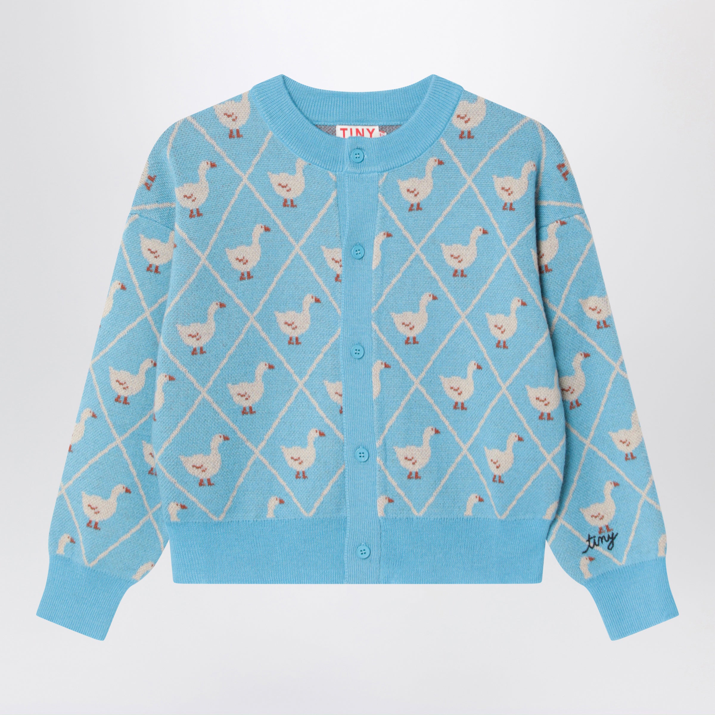 Tinycottons Light Blue Wool-Blend Cardigan With Goos