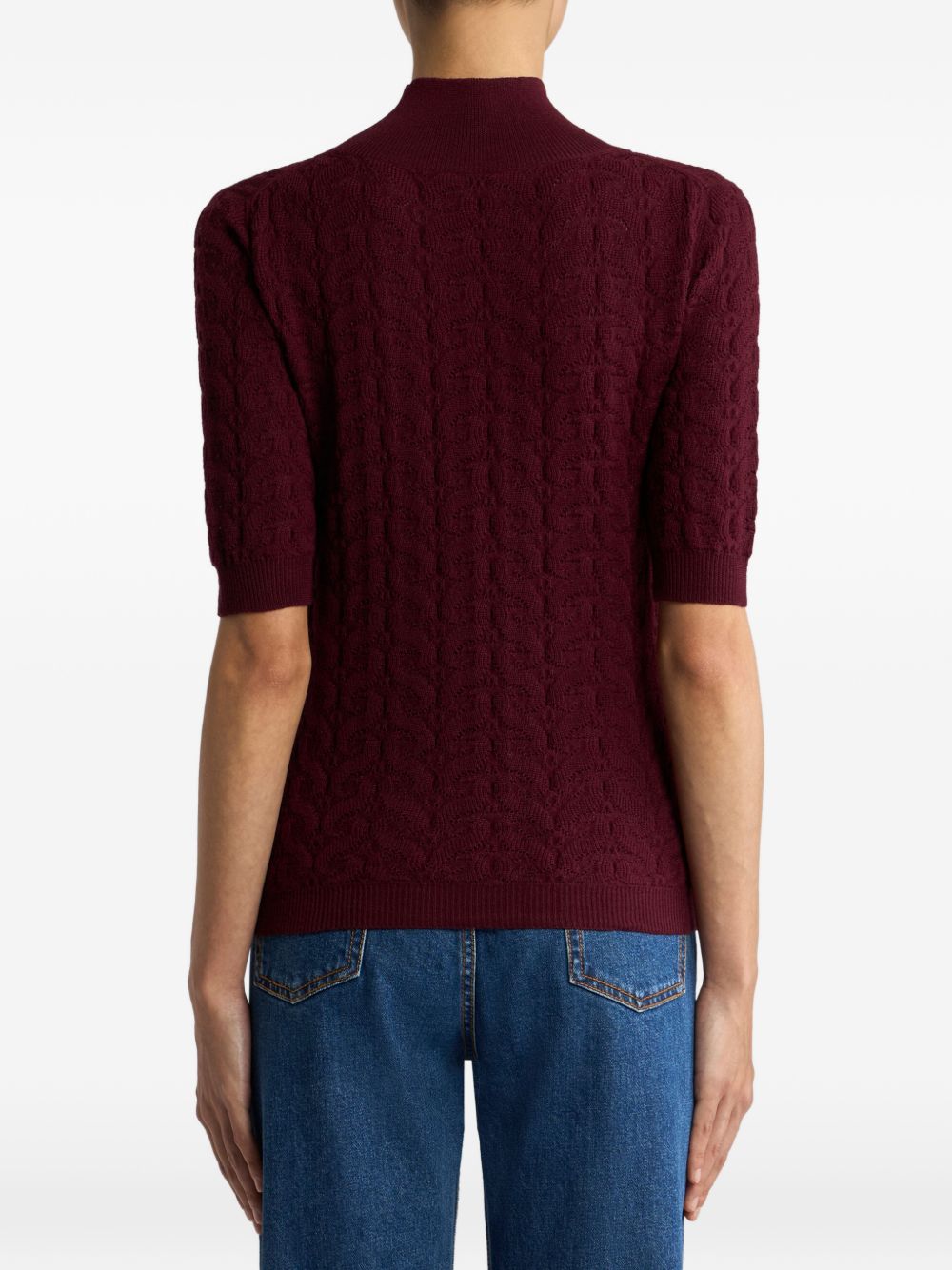 Etro Top Granate Punto Bordados Cuello Alto