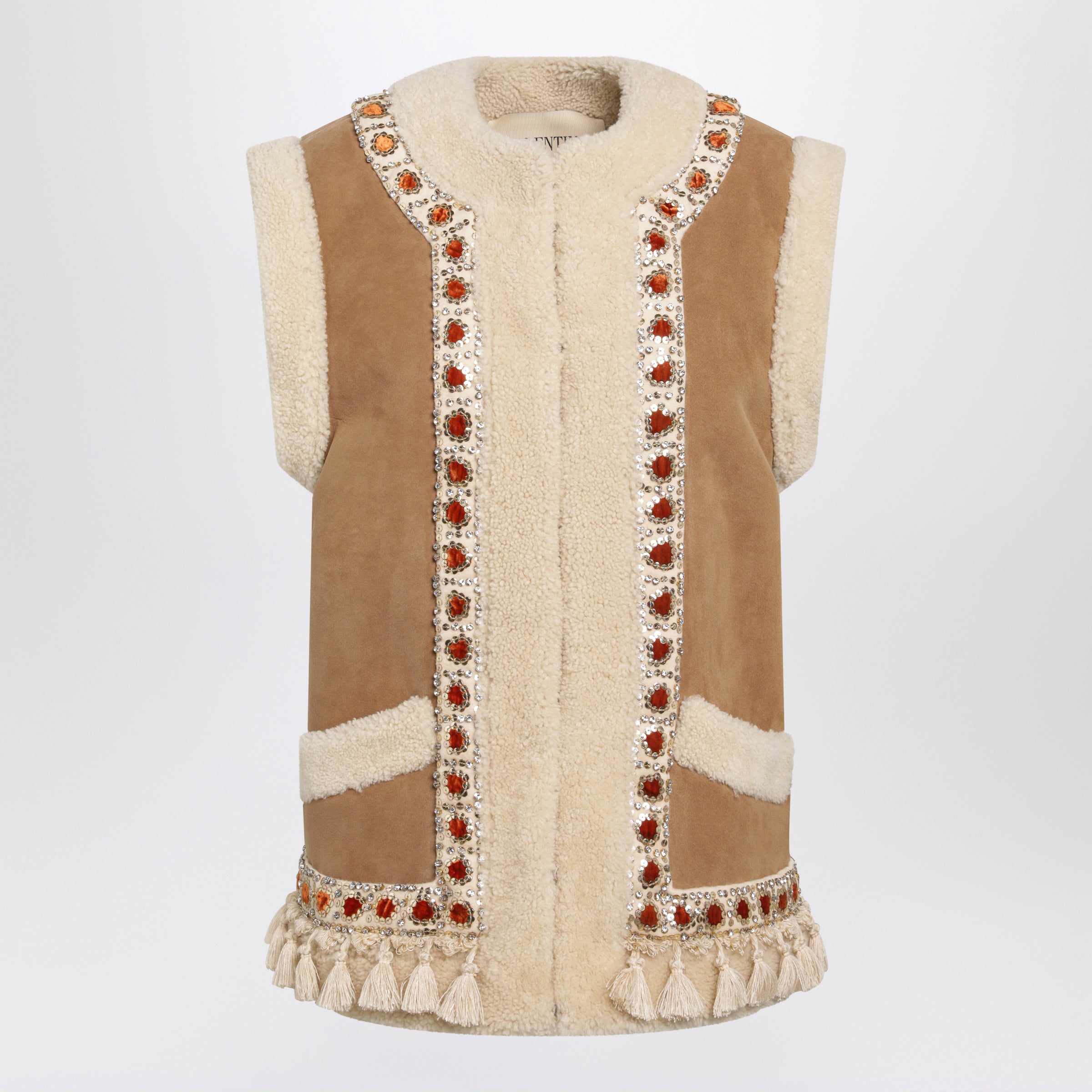 Valentino Camel Shearling And Suede Vest